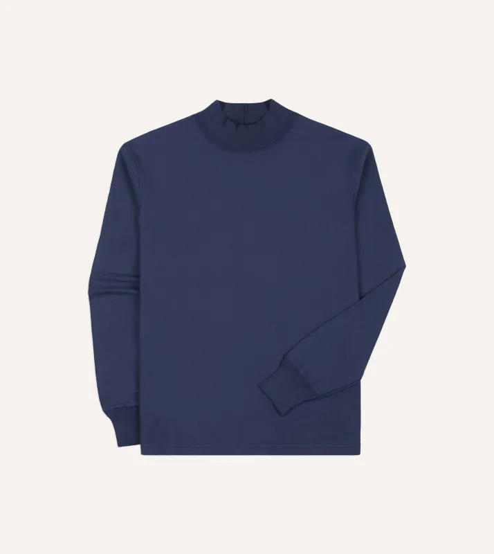Navy Cotton Long-Sleeve Mock Neck Hiking T-Shirt sold by Drake's London