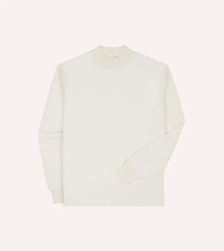 Antique White Cotton Long-Sleeve Mock Neck Hiking T-Shirt sold by Drake's London