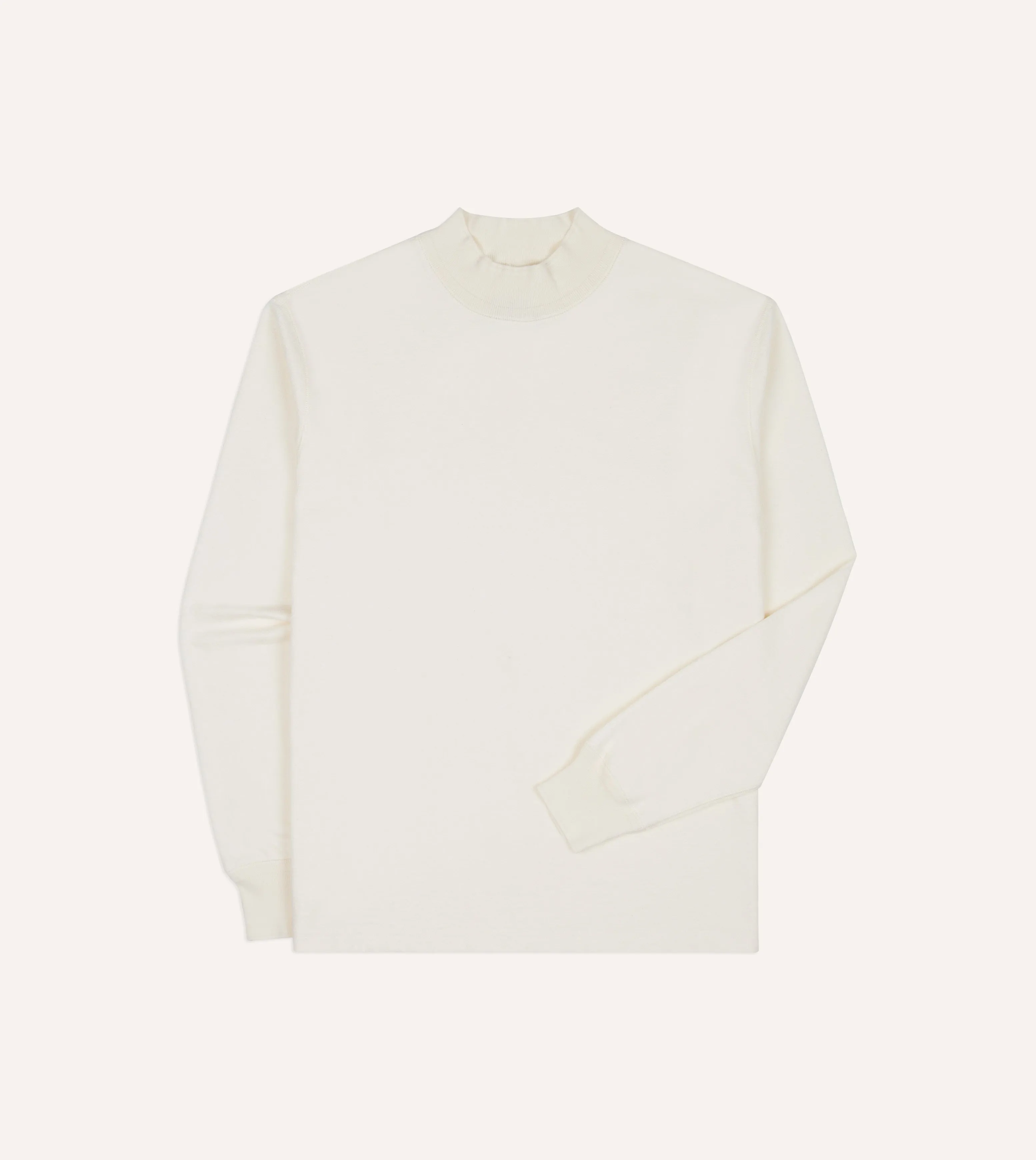 Antique White Cotton Long-Sleeve Mock Neck Hiking T-Shirt sold by Drake's London