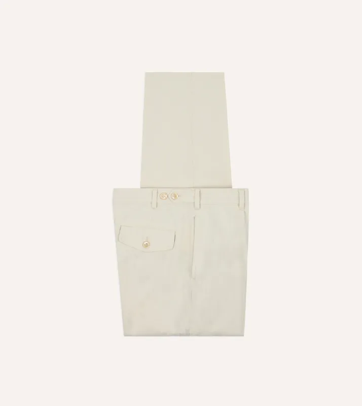 Ecru Herringbone Twill Cotton Games Trouser sold by Drake's London