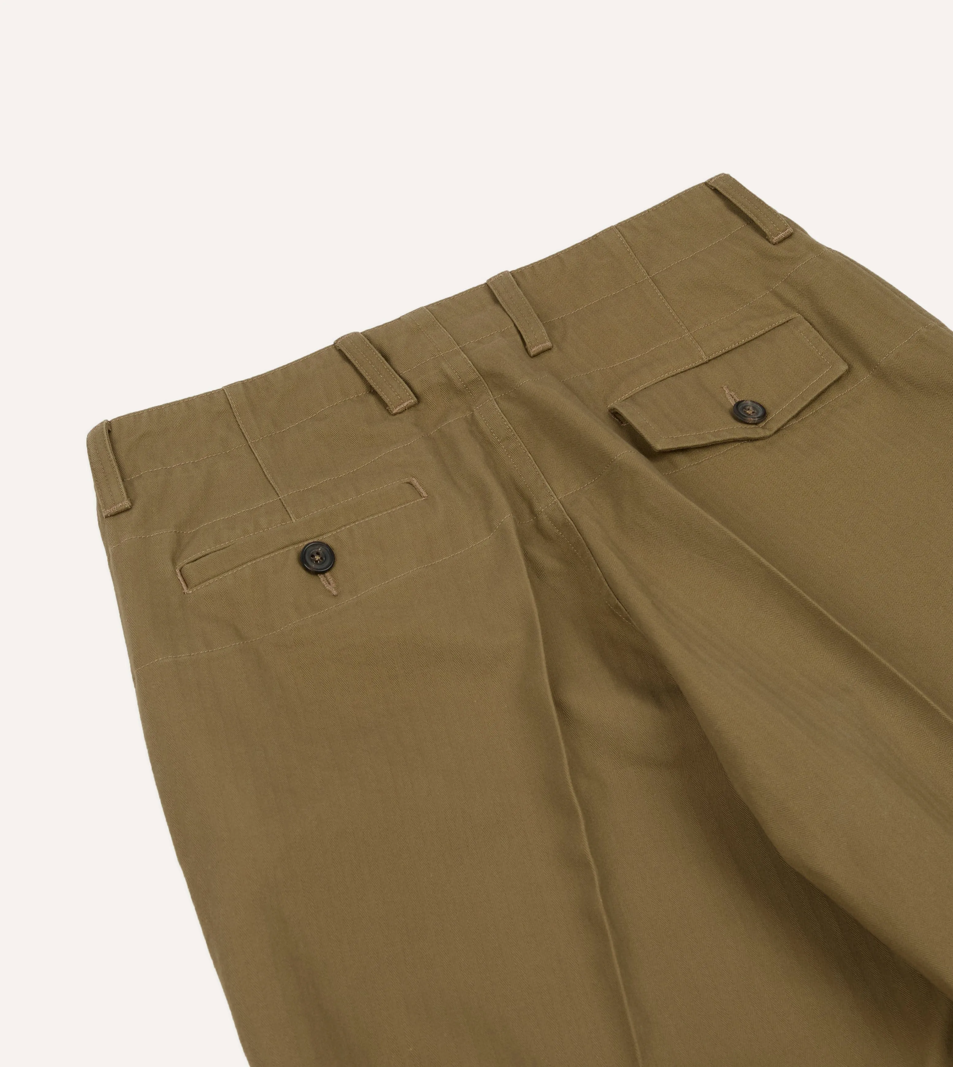 Khaki Herringbone Cotton Wide Leg Flat Front Chino sold by Drake's London product image thumbnail 5