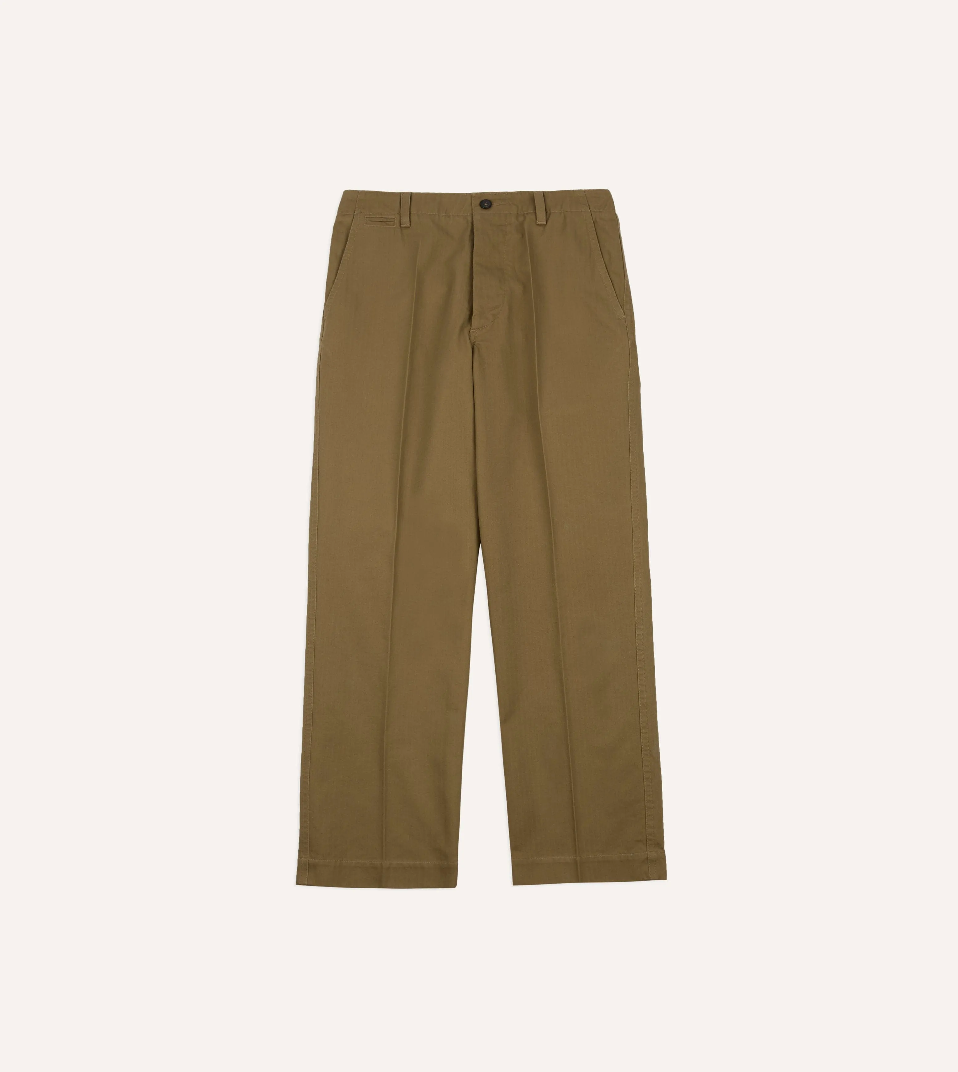 Khaki Herringbone Cotton Wide Leg Flat Front Chino sold by Drake's London product image thumbnail 3