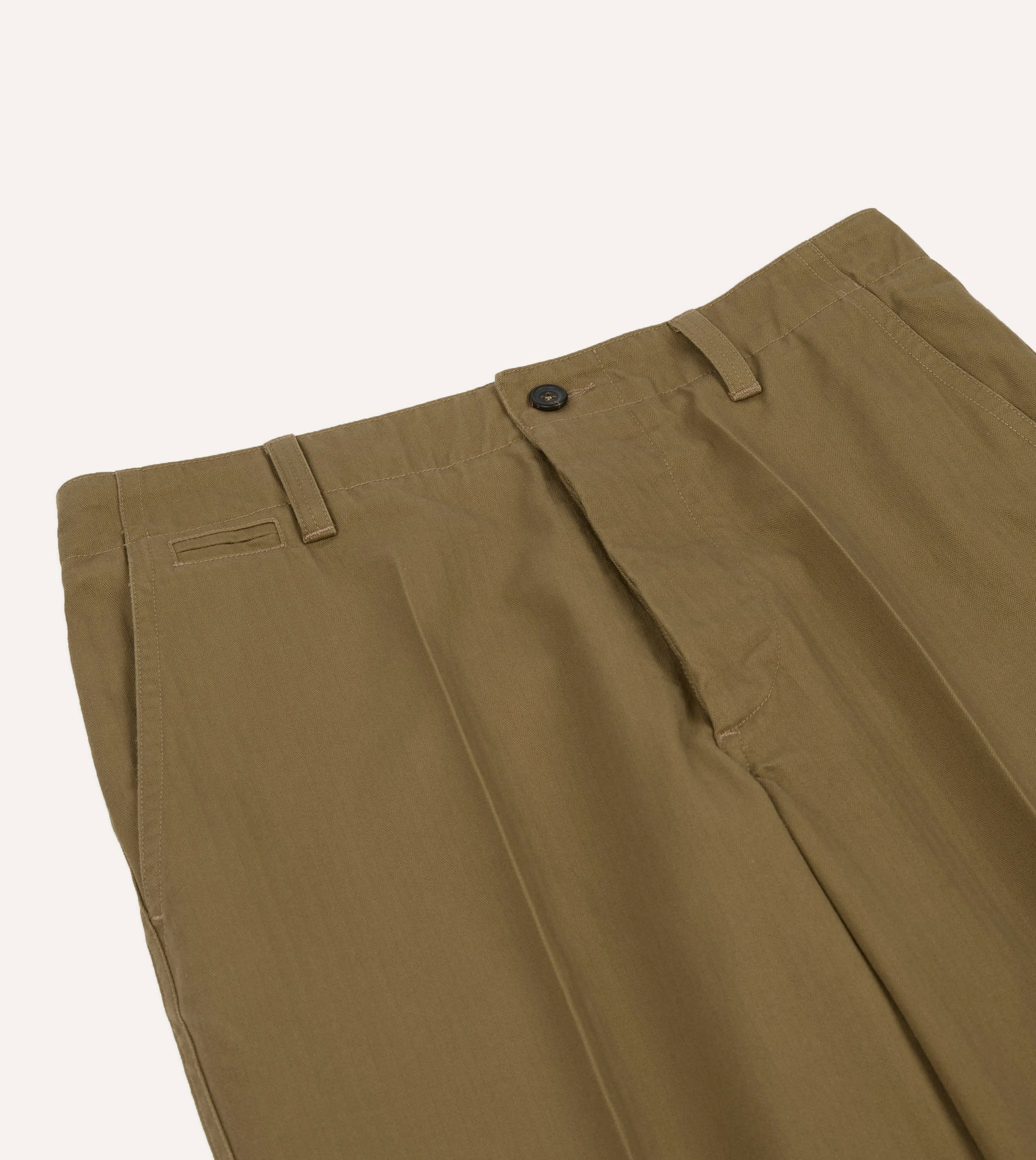 Khaki Herringbone Cotton Wide Leg Flat Front Chino sold by Drake's London product image thumbnail 4