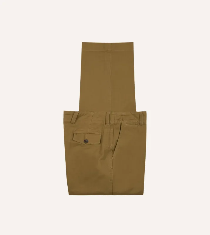 Khaki Herringbone Cotton Wide Leg Flat Front Chino sold by Drake's London