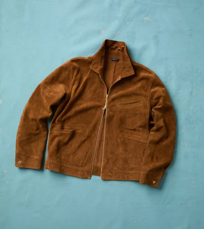 Snuff Raw Suede Blouson Jacket made by Drake's London