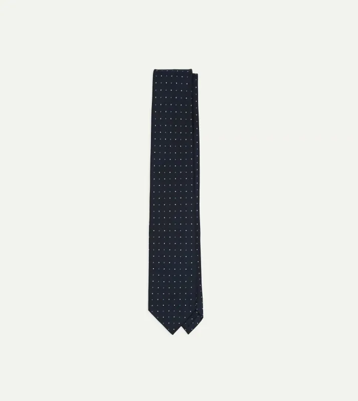 Navy Crosses Print Silk Self Tipped Tie sold by Drake's London