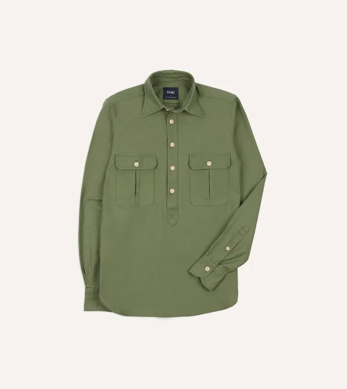 Green Satin Cotton Popover Work Shirt sold by Drake's London