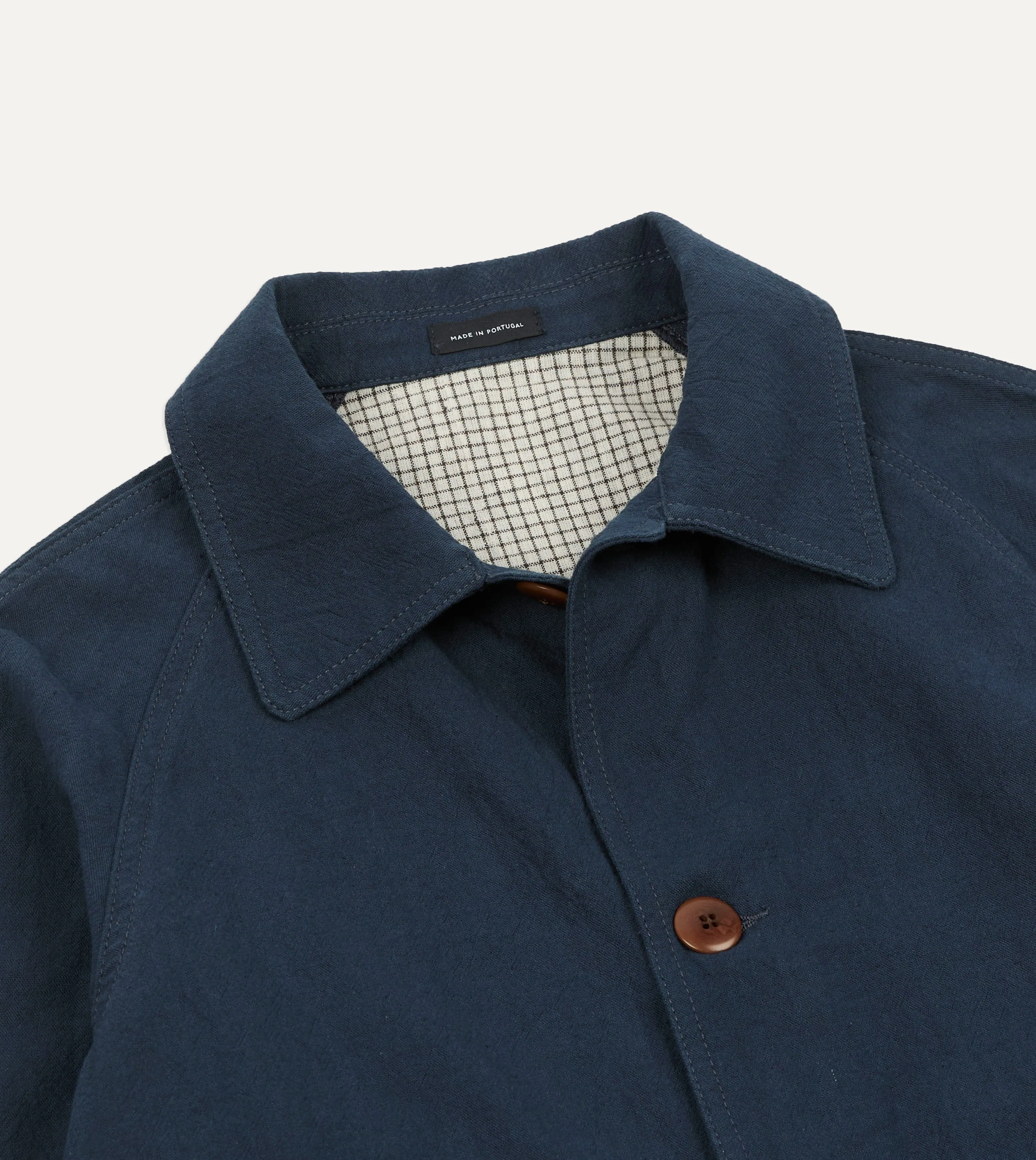 Navy Cotton-Linen Raglan Work Coat sold by Drake's London product image thumbnail 3