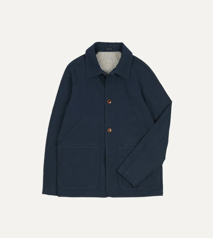 Navy Cotton-Linen Raglan Work Coat made by Drake's London