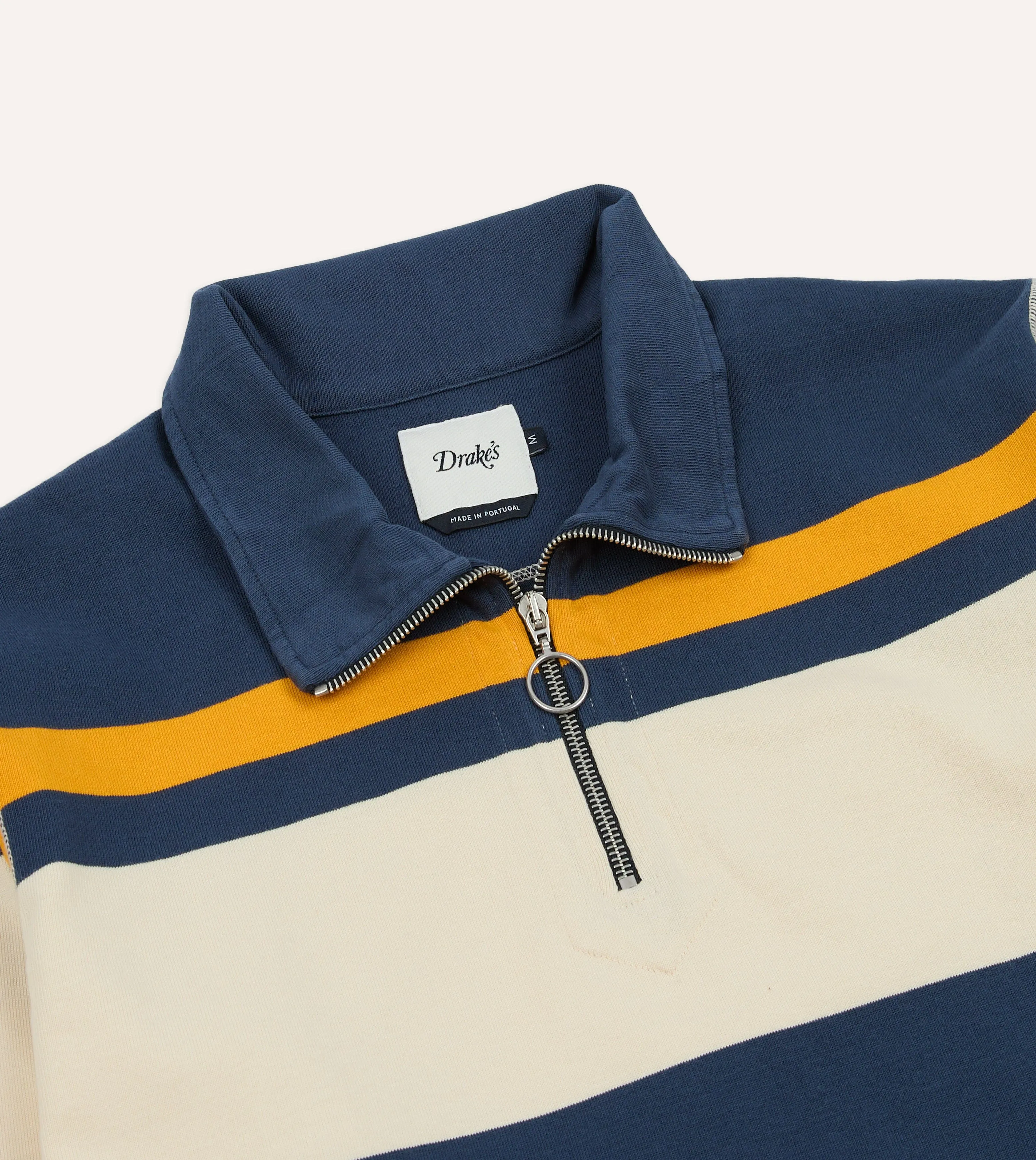 Navy and Yellow Stripe Cotton Quarter Zip Rugby Shirt sold by Drake's London product image thumbnail 5