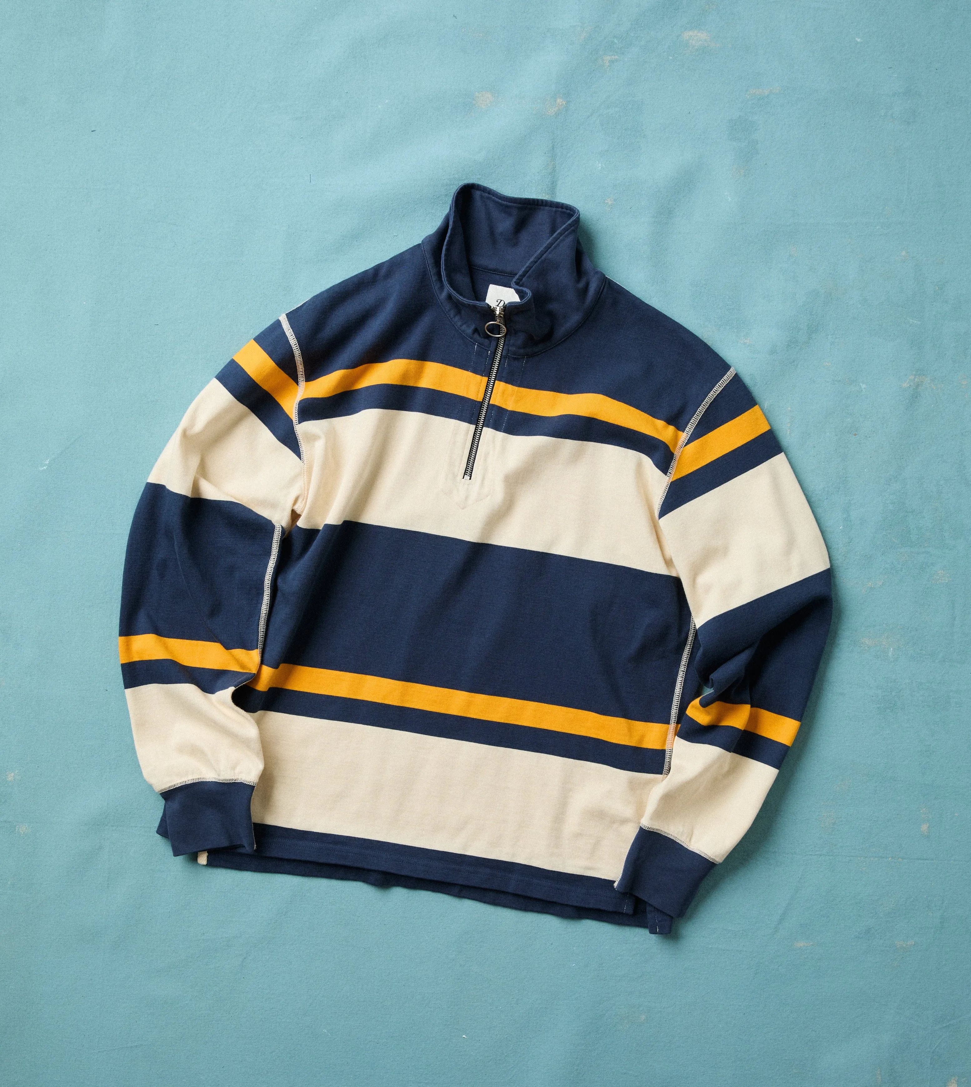 Navy and Yellow Stripe Cotton Quarter Zip Rugby Shirt sold by Drake's London product image thumbnail 2