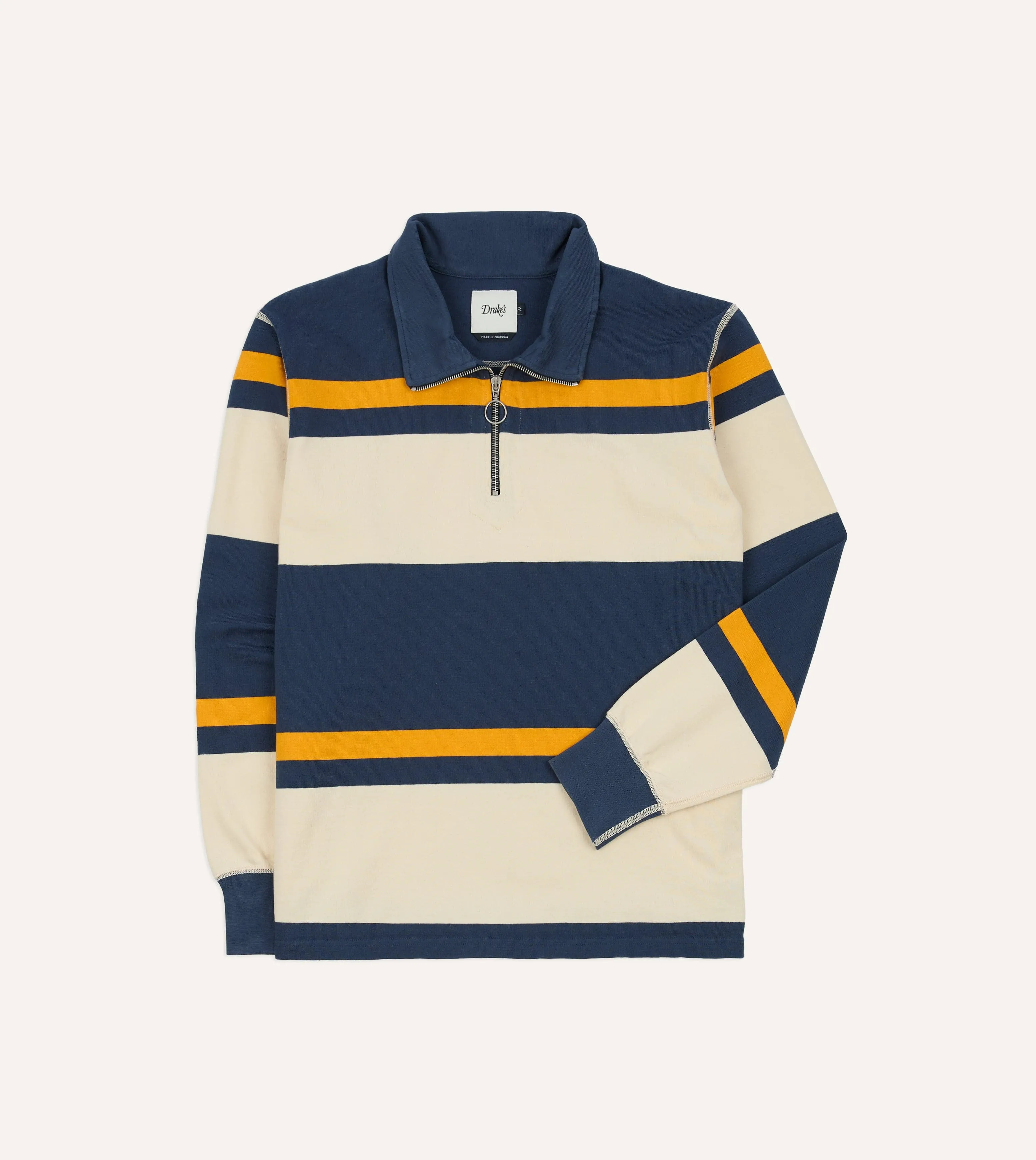 Navy and Yellow Stripe Cotton Quarter Zip Rugby Shirt sold by Drake's London product image thumbnail 3