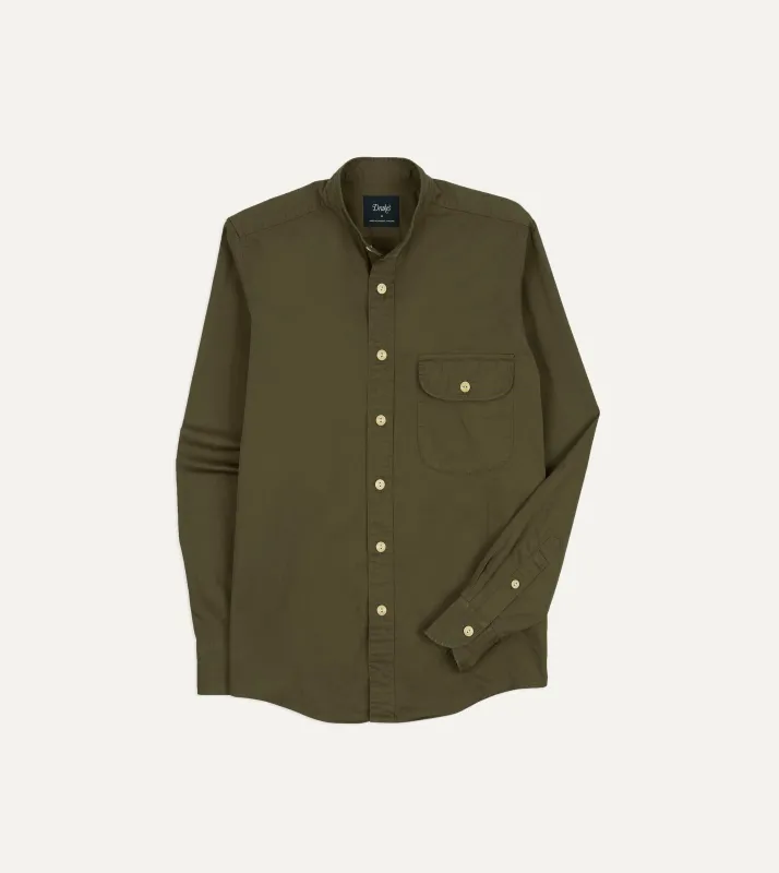 Olive Cotton Mandarin Collar Shirt sold by Drake's London