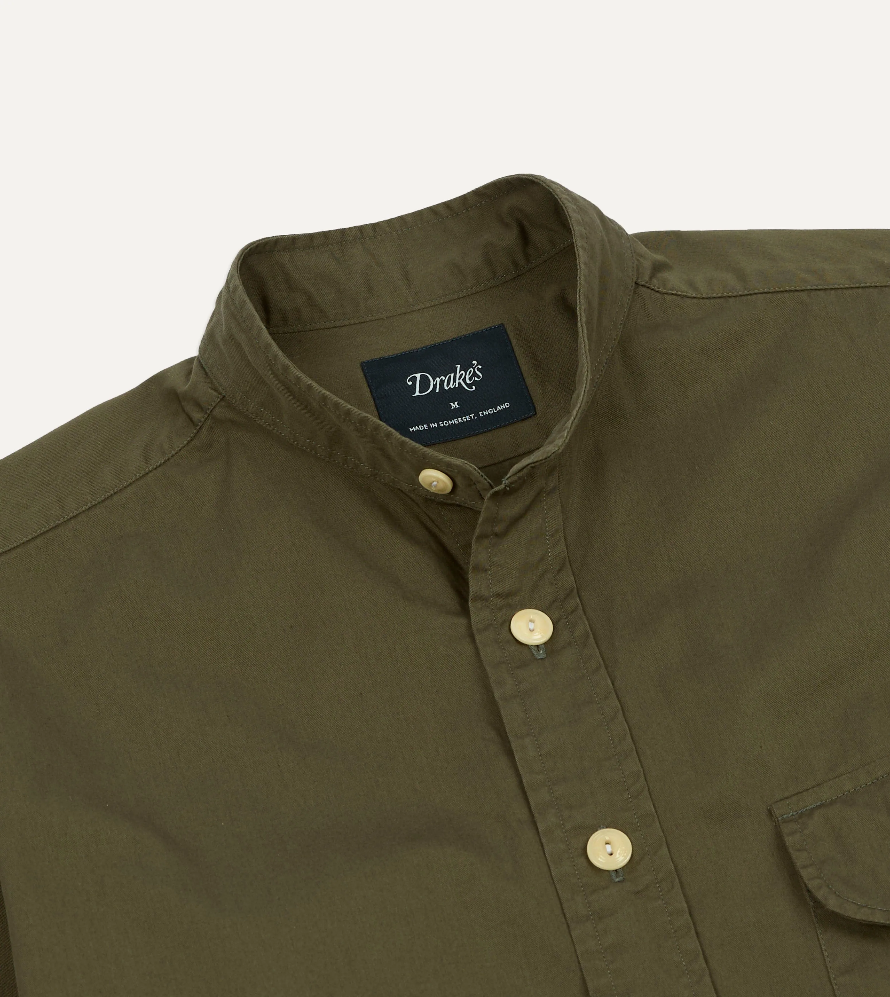 Olive Cotton Mandarin Collar Shirt sold by Drake's London product image thumbnail 3