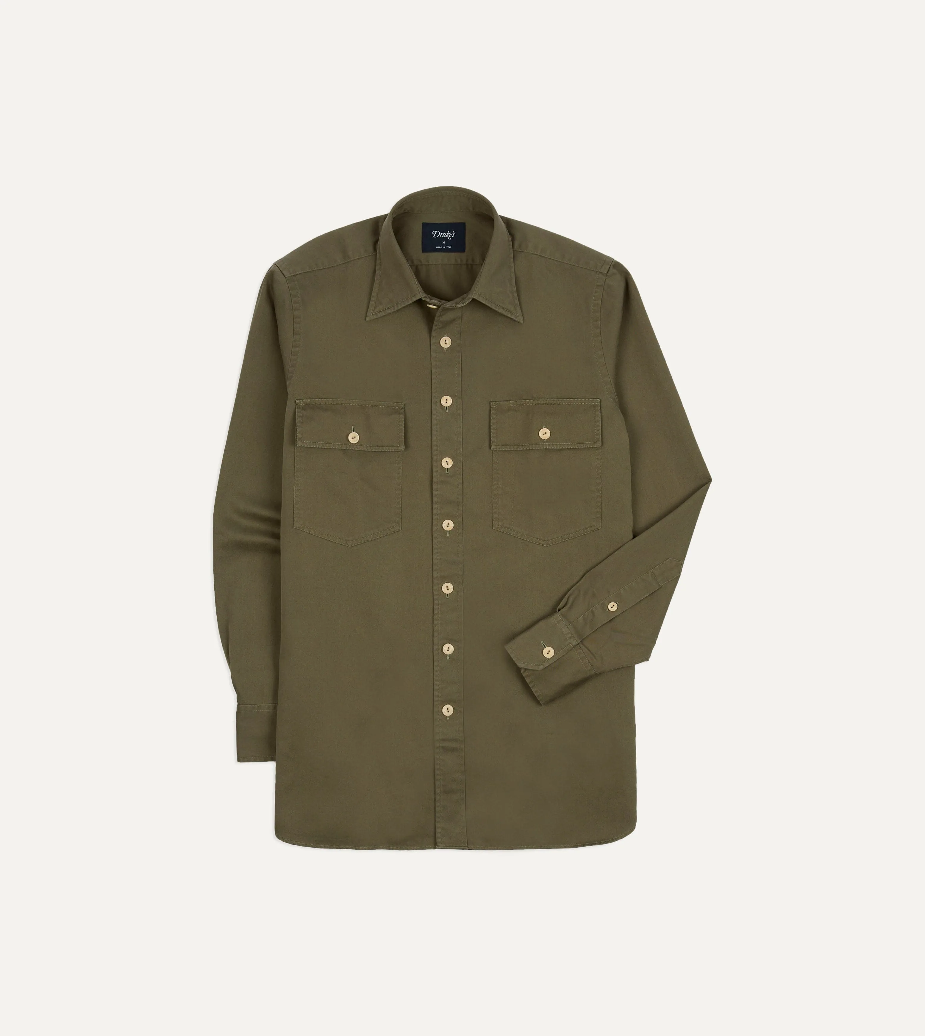 Green Cotton Long Point Collar Work Shirt sold by Drake's London