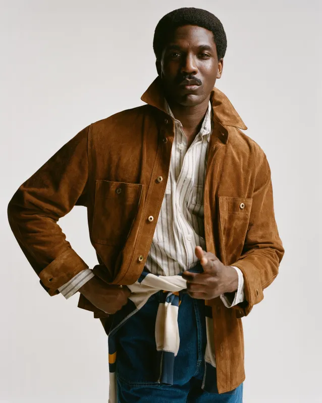 Tobacco Raw Suede Overshirt sold by Drake's London