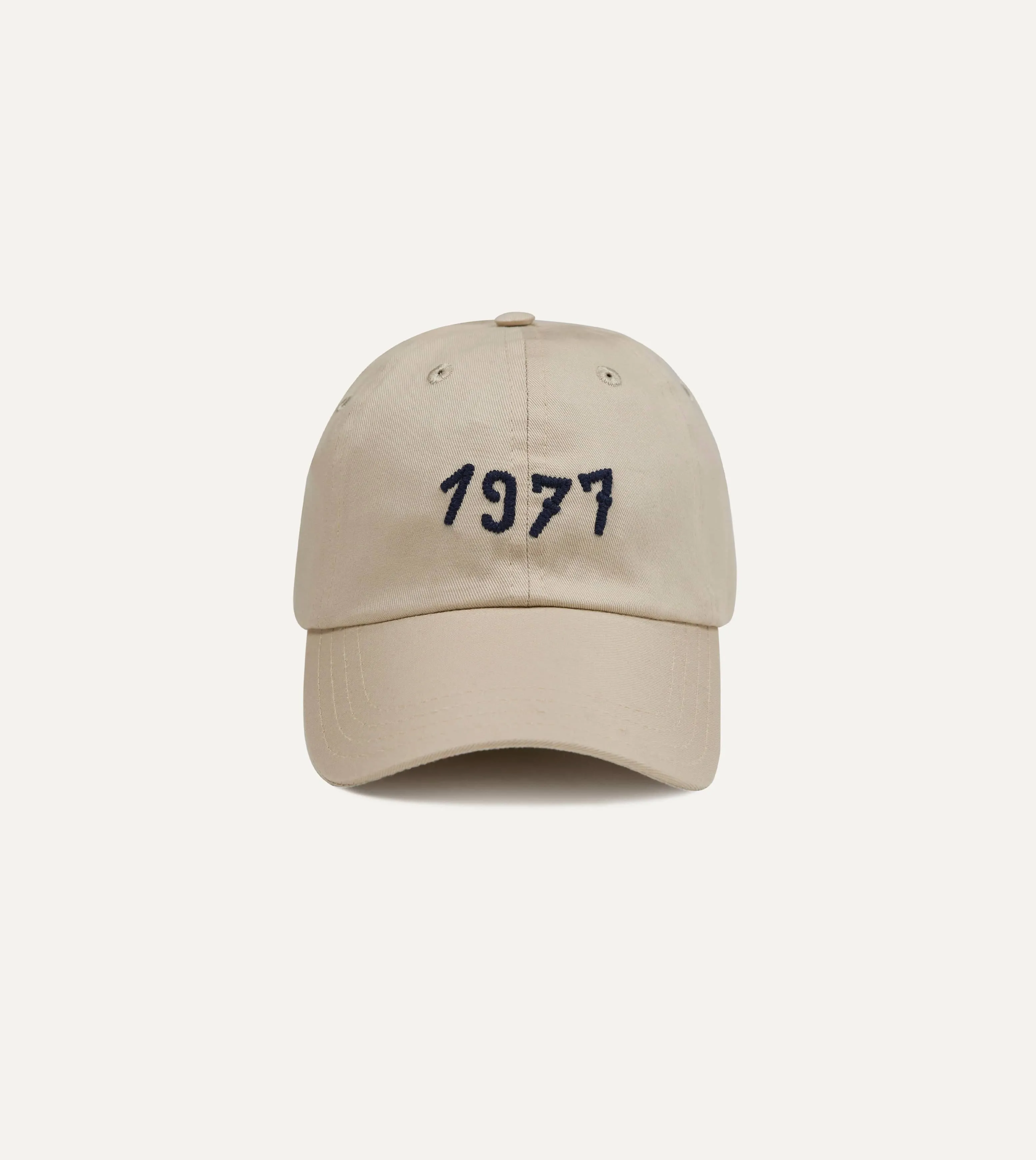 Ecru Chainstitch '1977' Cotton Twill Baseball Cap sold by Drake's London
