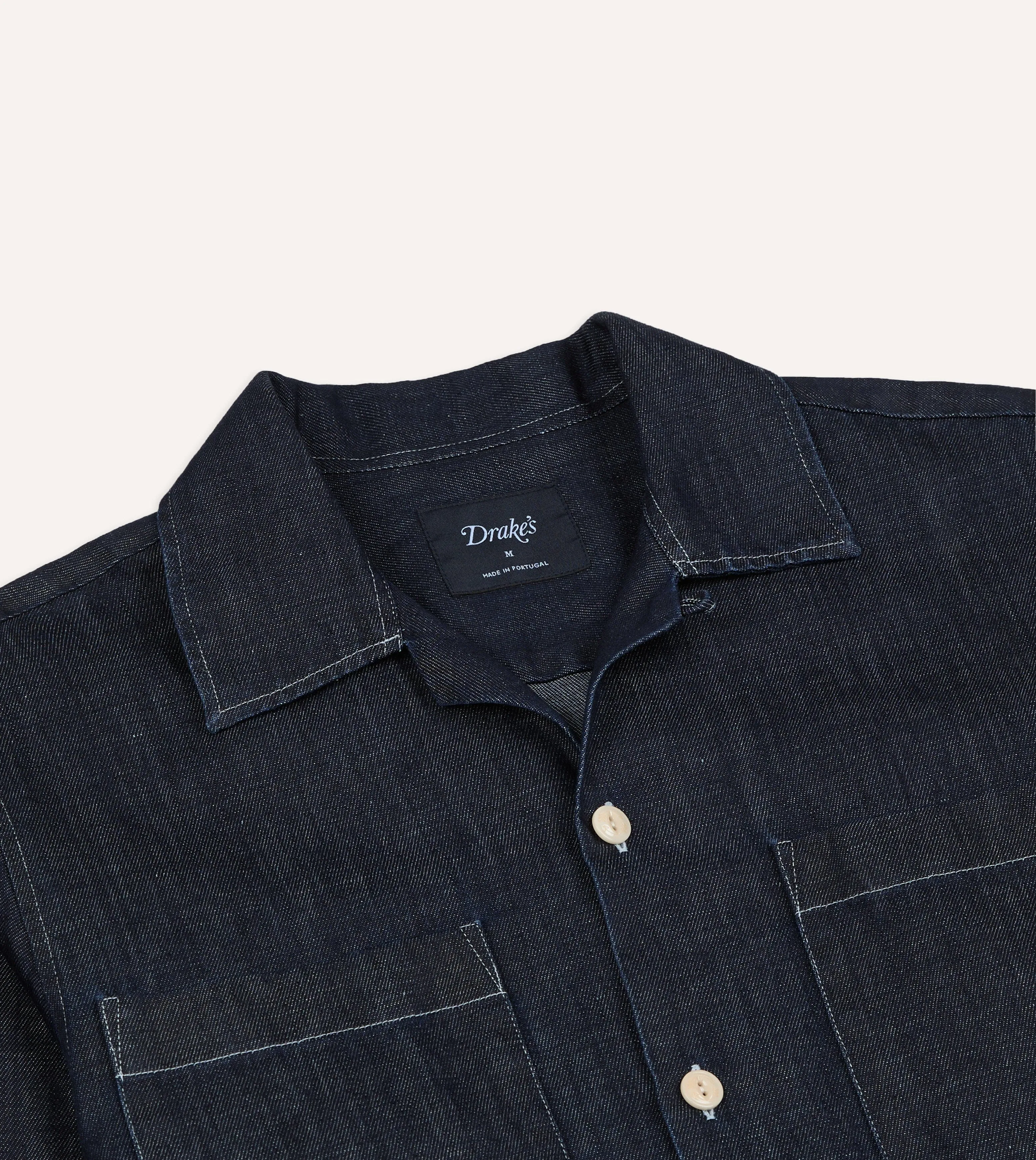 Navy Cotton-Hemp Denim Camp Collar Work Shirt sold by Drake's London product image thumbnail 3