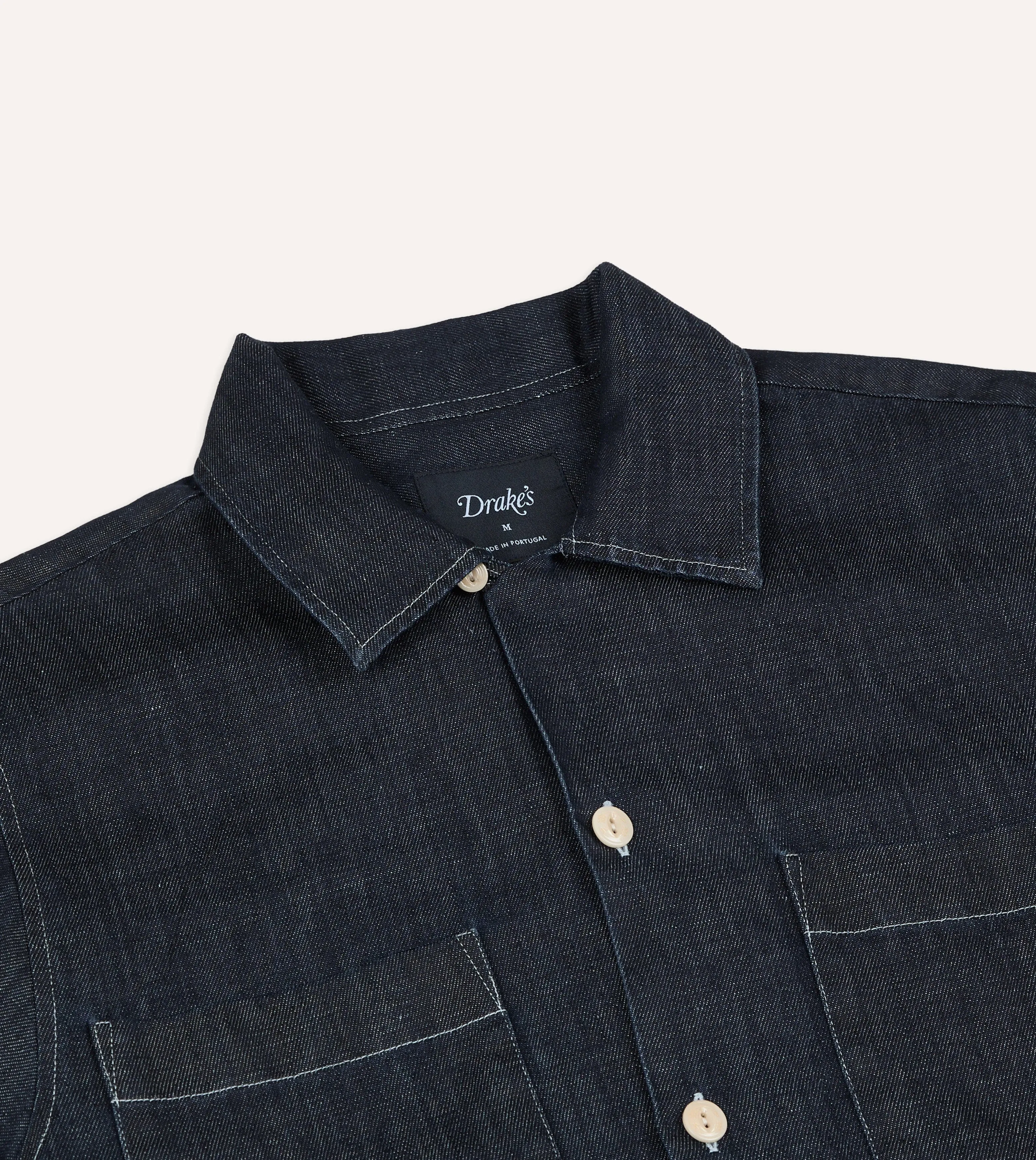Navy Cotton-Hemp Denim Camp Collar Work Shirt sold by Drake's London product image thumbnail 4