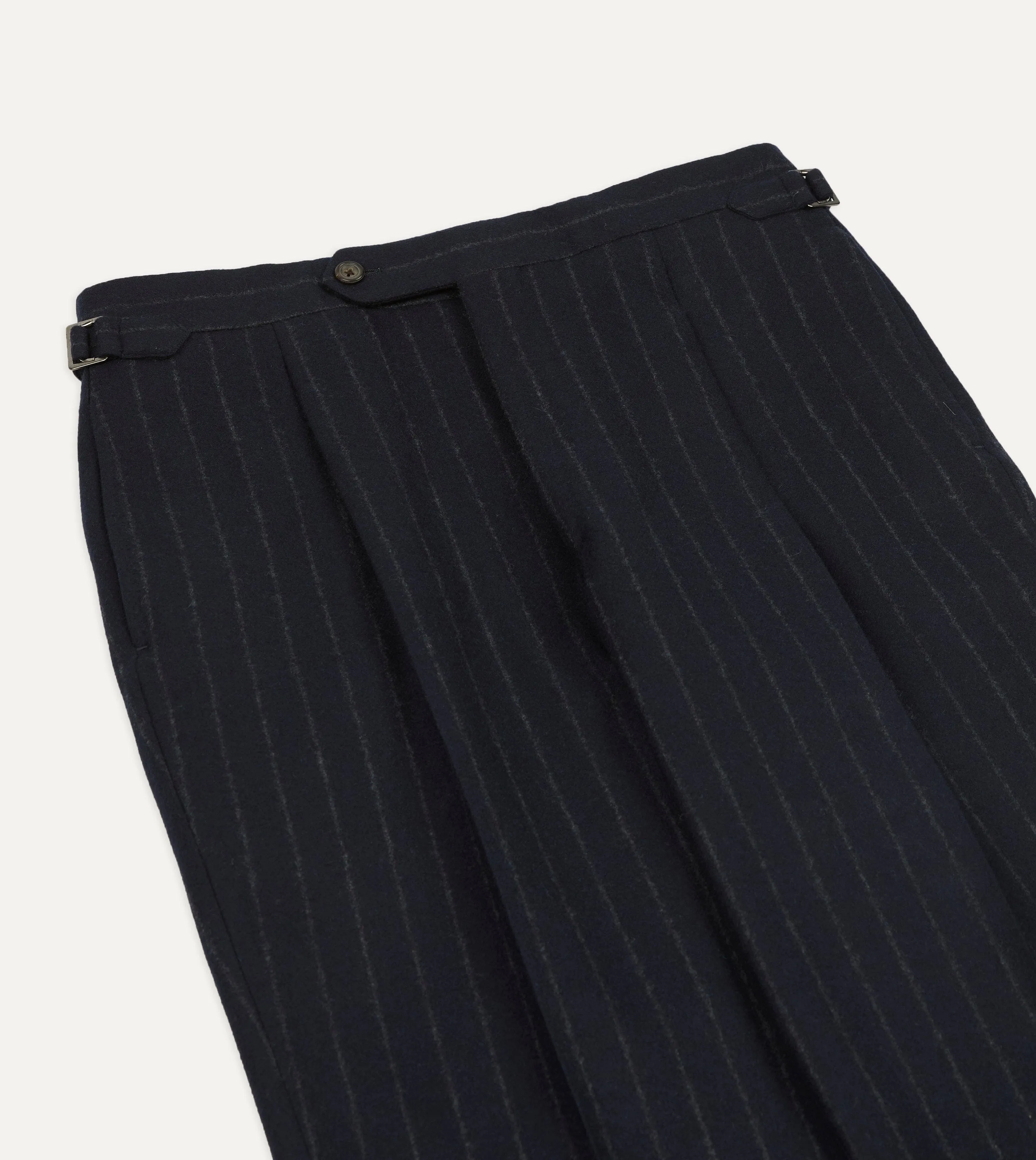 Navy Chalkstripe Wool Flannel Single-Pleat Trouser sold by Drake's London product image thumbnail 4