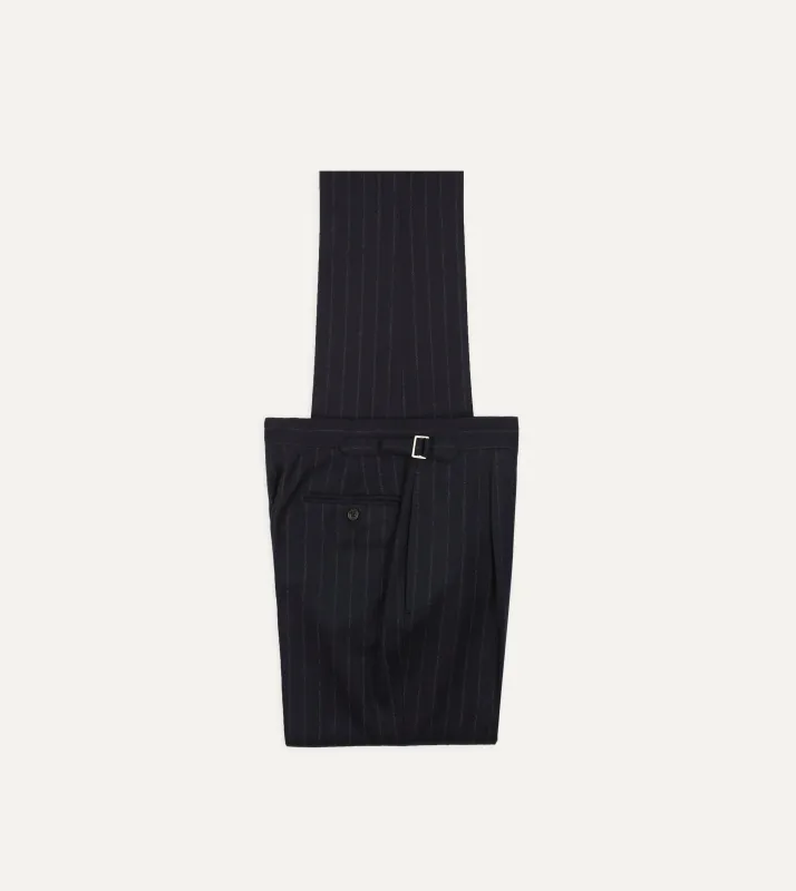Navy Chalkstripe Wool Flannel Single-Pleat Trouser sold by Drake's London