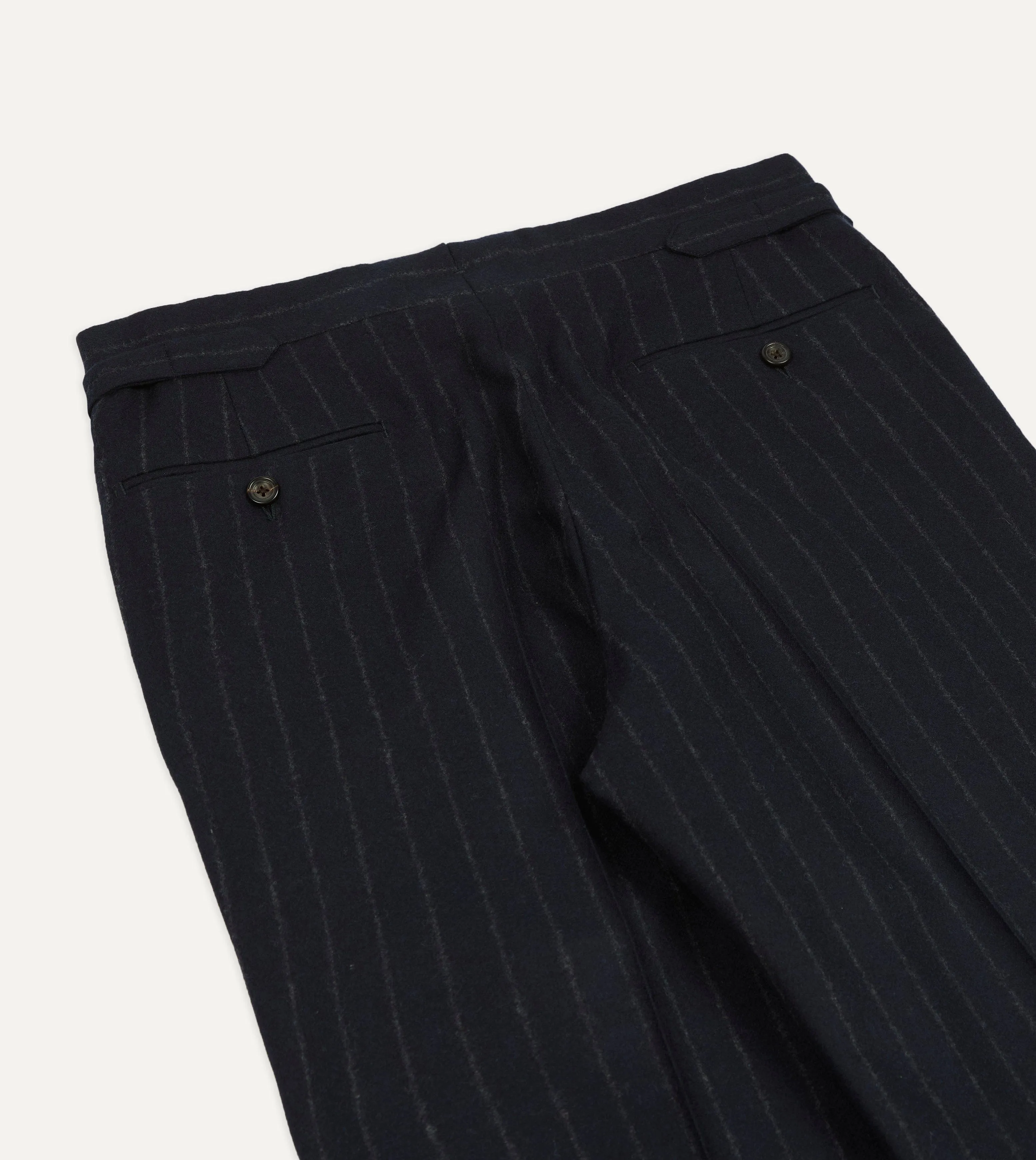 Navy Chalkstripe Wool Flannel Single-Pleat Trouser sold by Drake's London product image thumbnail 5