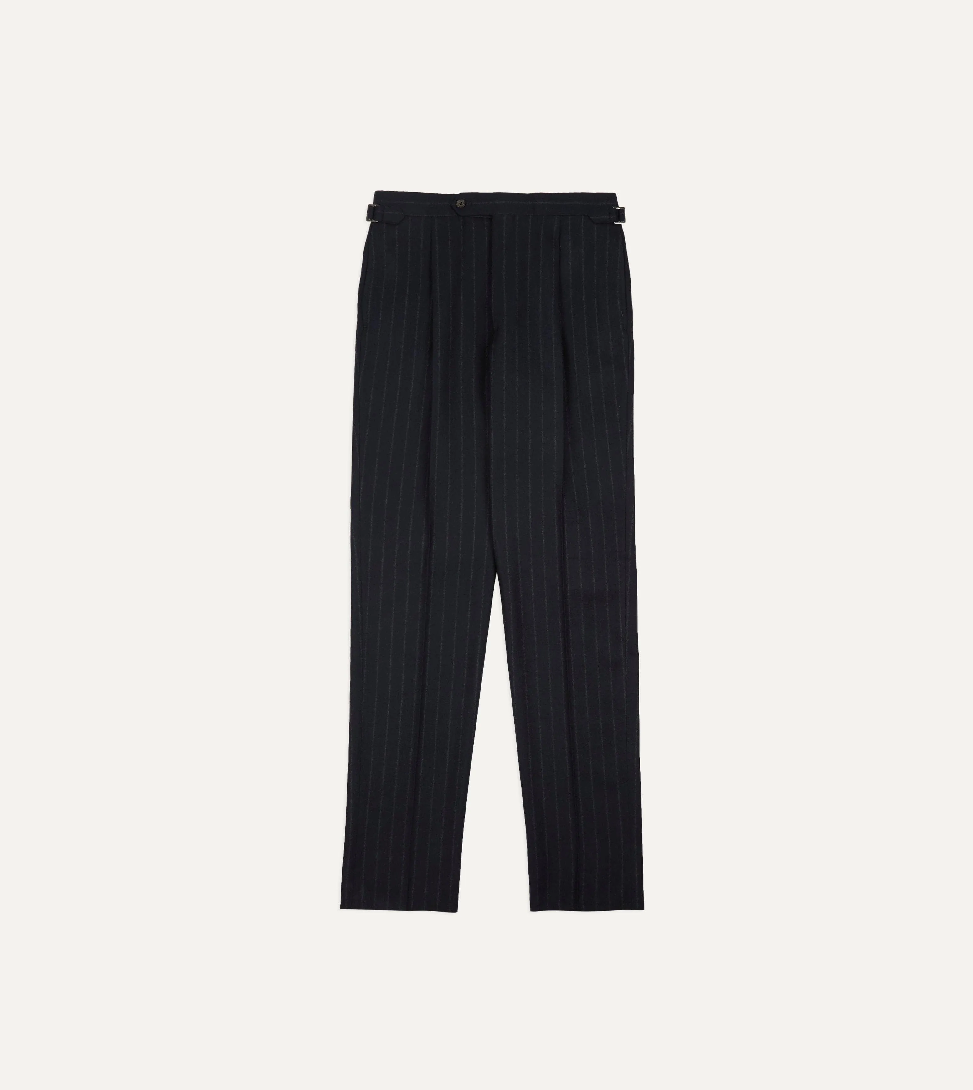 Navy Chalkstripe Wool Flannel Single-Pleat Trouser sold by Drake's London product image thumbnail 3