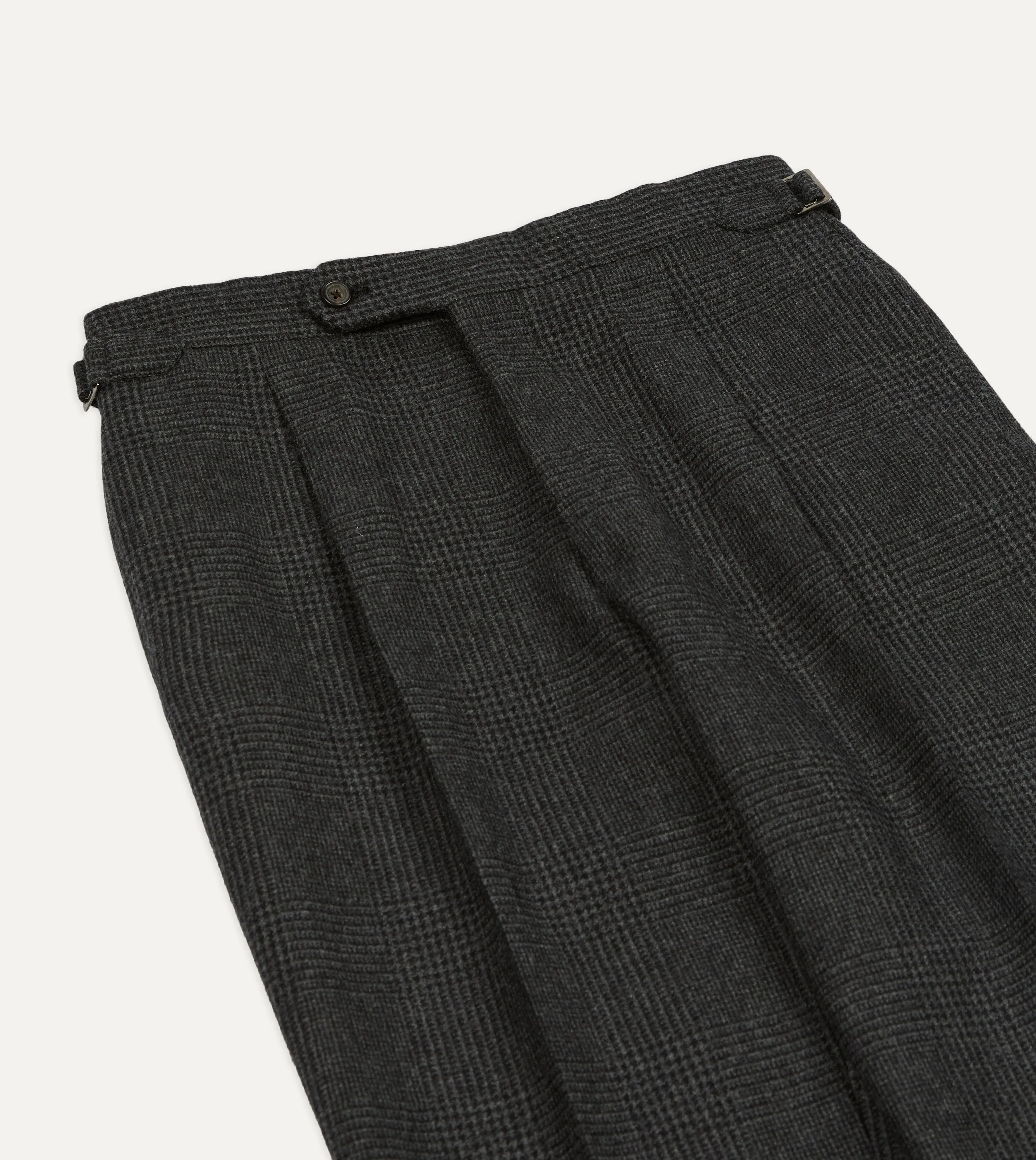Grey Prince of Wales Check Wool Flannel Single-Pleat Trouser sold by Drake's London product image thumbnail 4