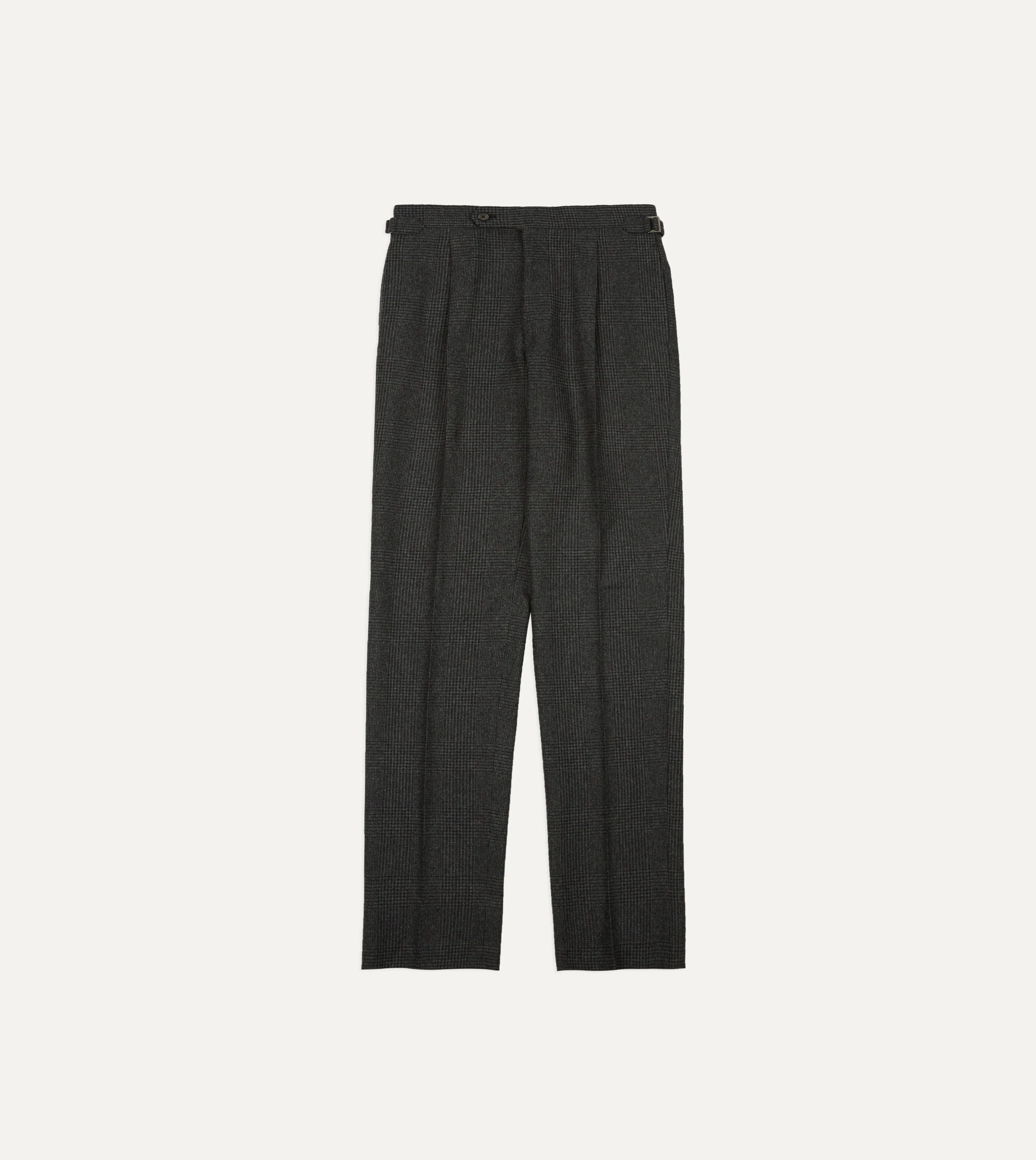 Grey Prince of Wales Check Wool Flannel Single-Pleat Trouser sold by Drake's London product image thumbnail 3