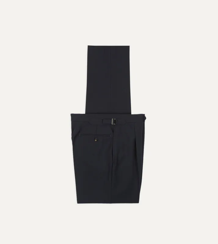 Navy Fresco® Wool Single Pleat Trouser sold by Drake's London