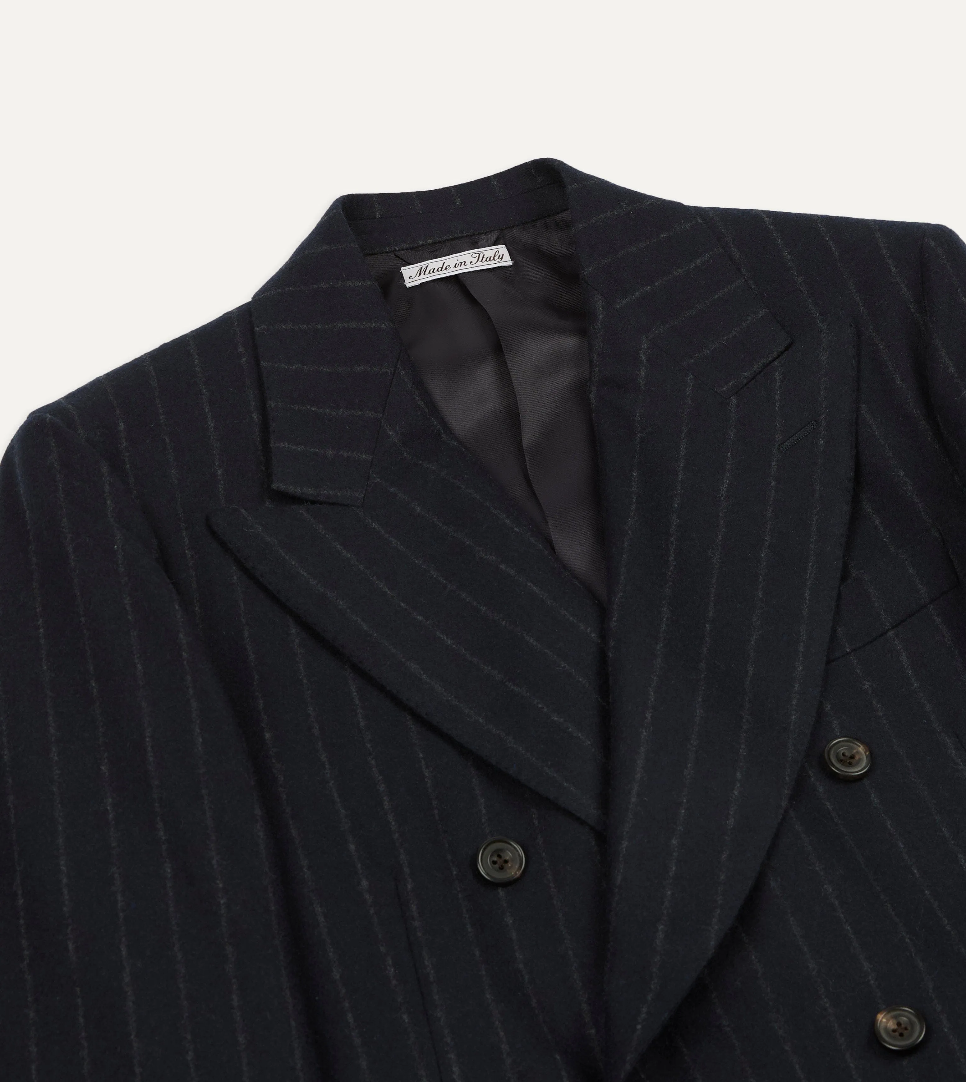 Navy Chalkstripe Wool Flannel Double-Breasted Tailored Jacket sold by Drake's London product image thumbnail 3