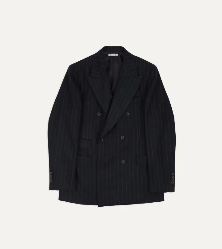 Navy Chalkstripe Wool Flannel Double-Breasted Tailored Jacket sold by Drake's London