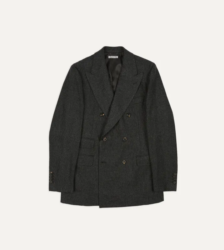 Grey Prince of Wales Check Wool Flannel Double-Breasted Tailored Jacket sold by Drake's London