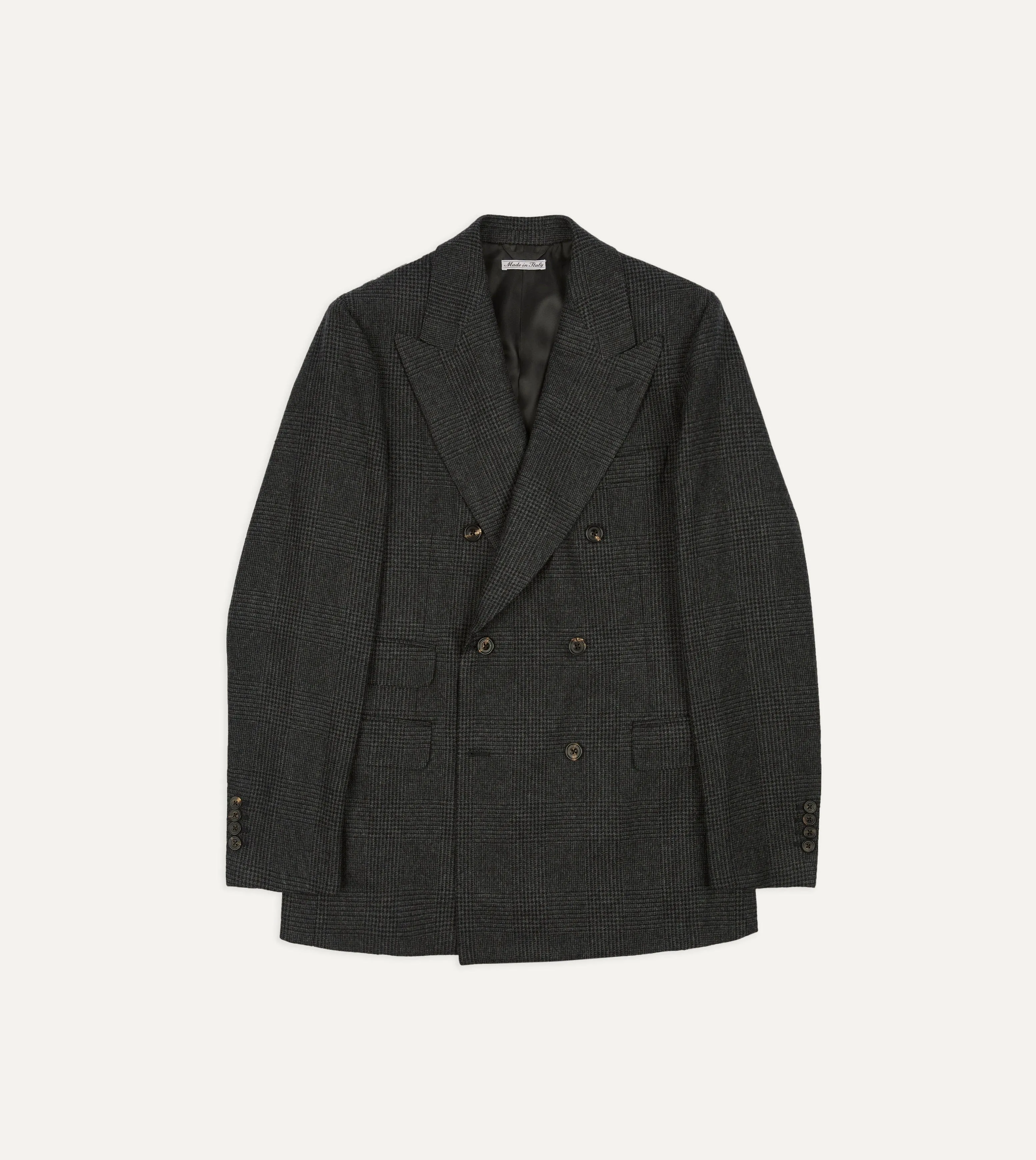 Grey Prince of Wales Check Wool Flannel Double-Breasted Tailored Jacket sold by Drake's London