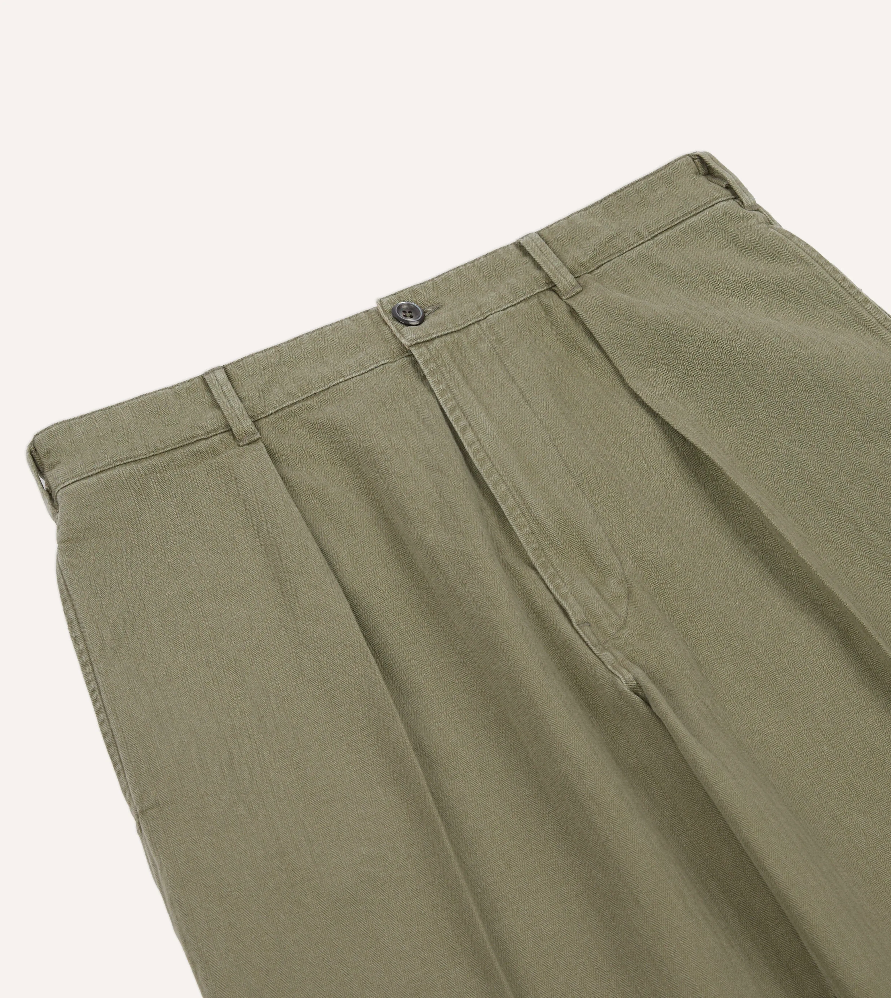 Olive Herringbone Twill Cotton Games Trouser sold by Drake's London product image thumbnail 4