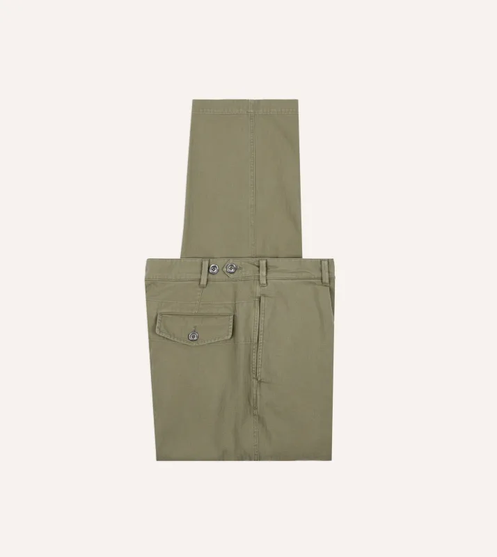 Olive Herringbone Twill Cotton Games Trouser sold by Drake's London