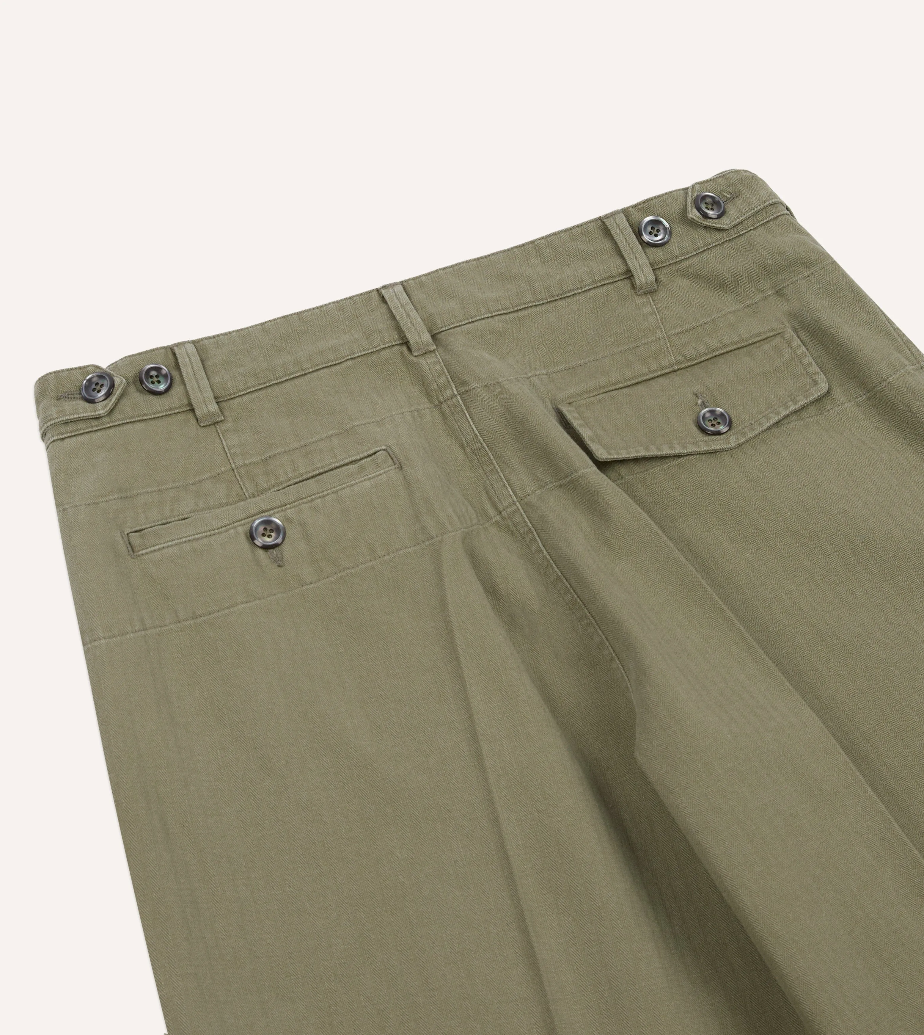 Olive Herringbone Twill Cotton Games Trouser sold by Drake's London product image thumbnail 5