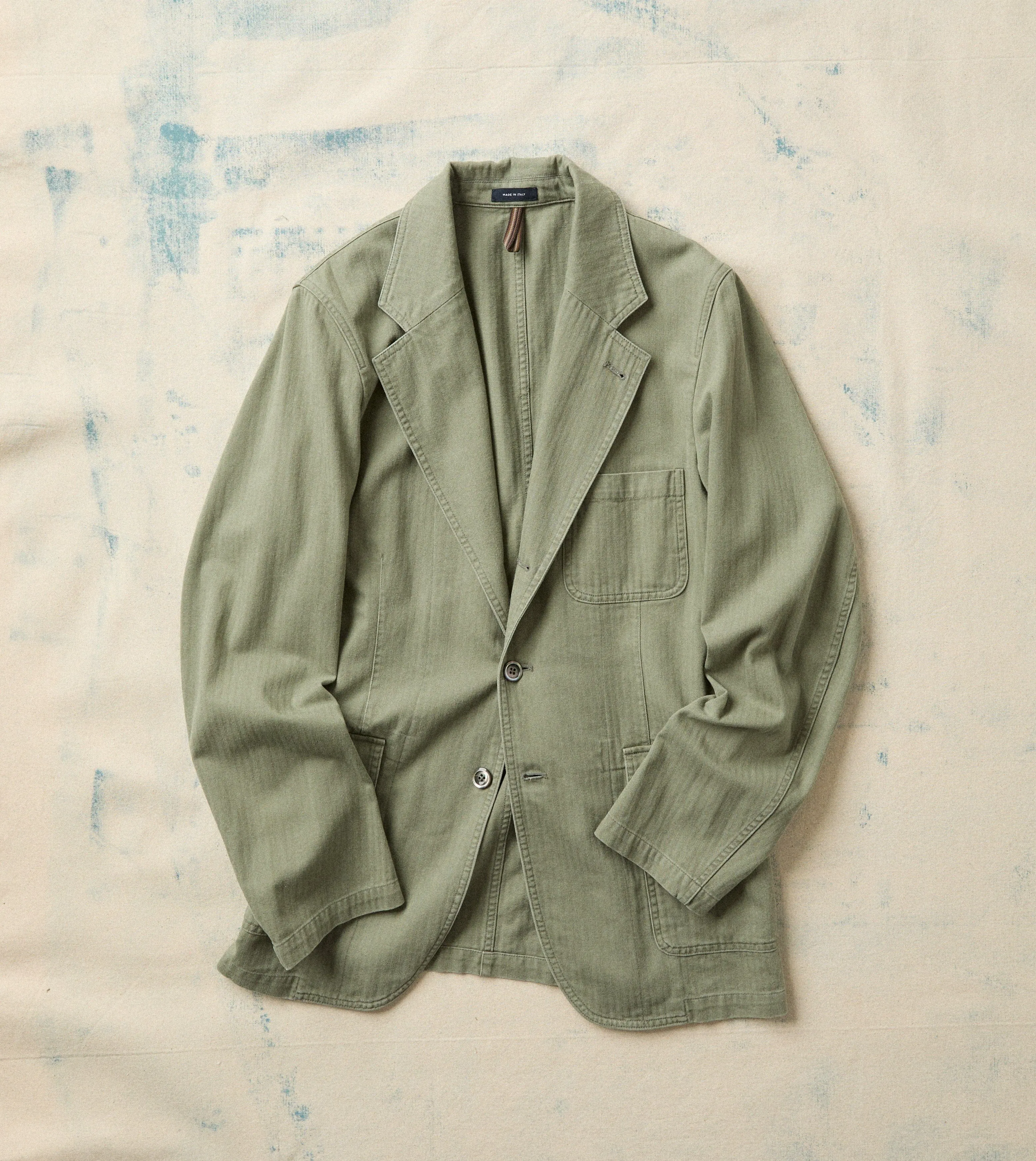 Olive Herringbone Twill Cotton Games Blazer Mk. I sold by Drake's London