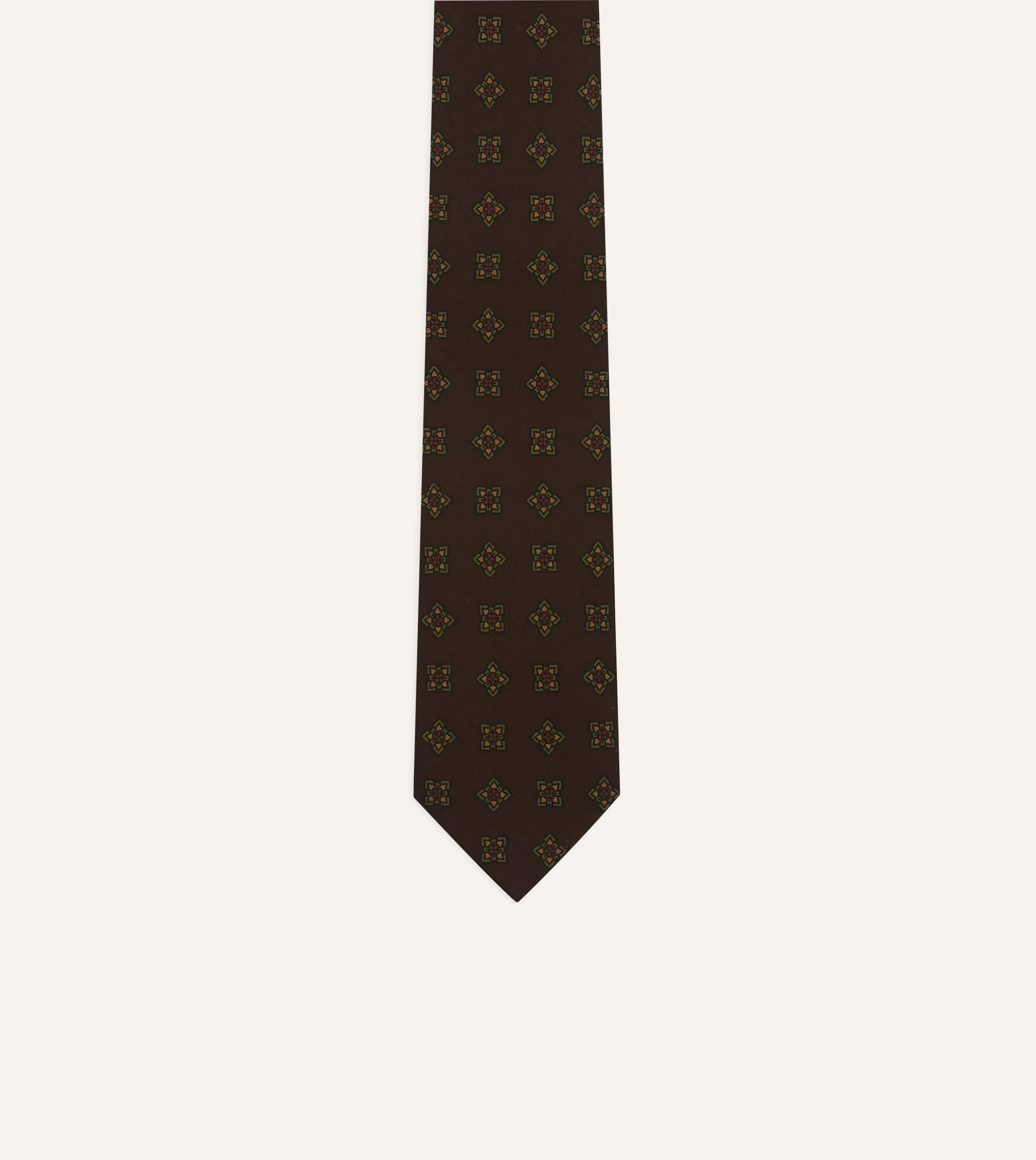 Brown Flower Medallion Print Wool-Silk Self Tipped Tie sold by Drake's London product image thumbnail 3