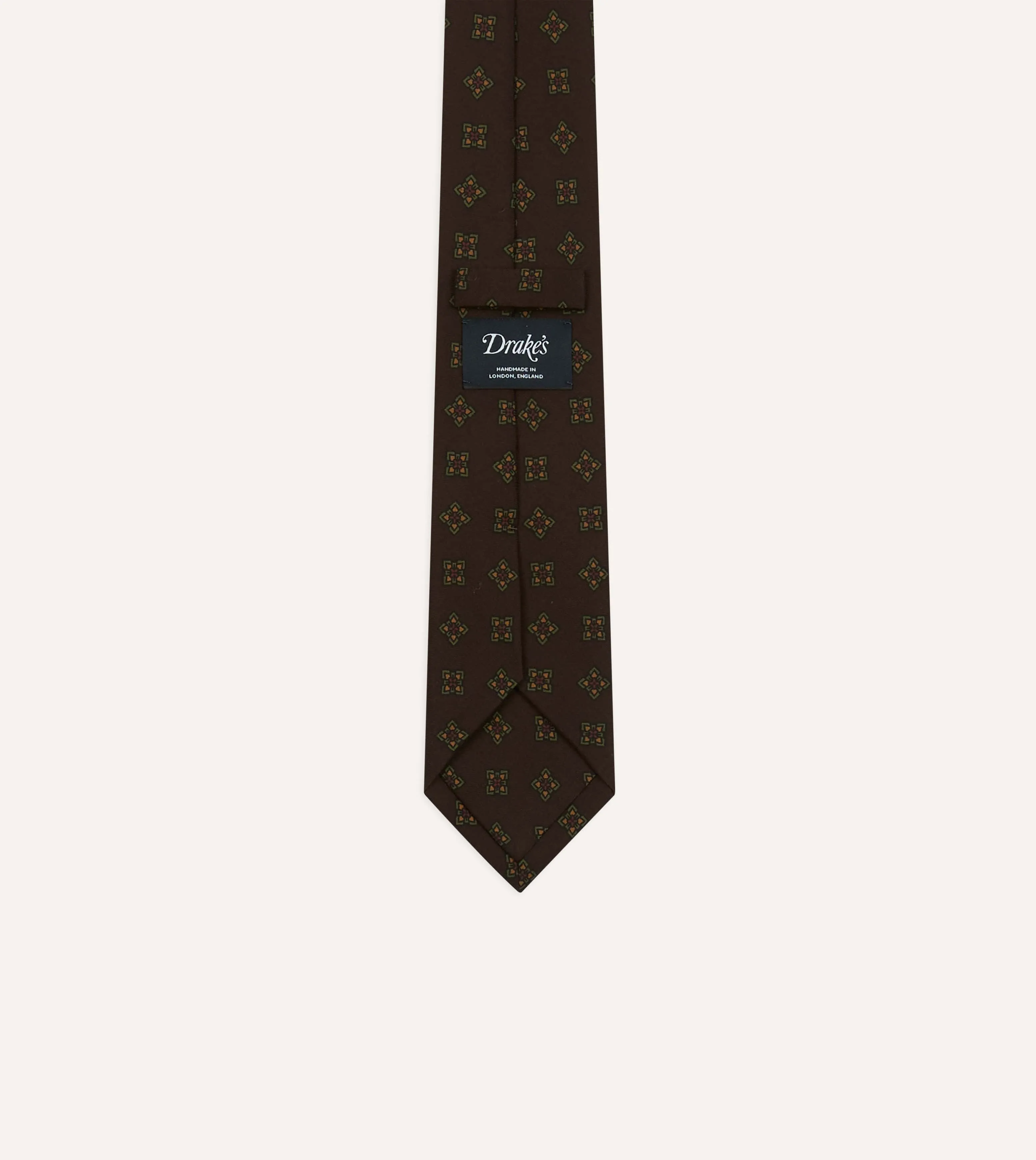 Brown Flower Medallion Print Wool-Silk Self Tipped Tie sold by Drake's London product image thumbnail 4