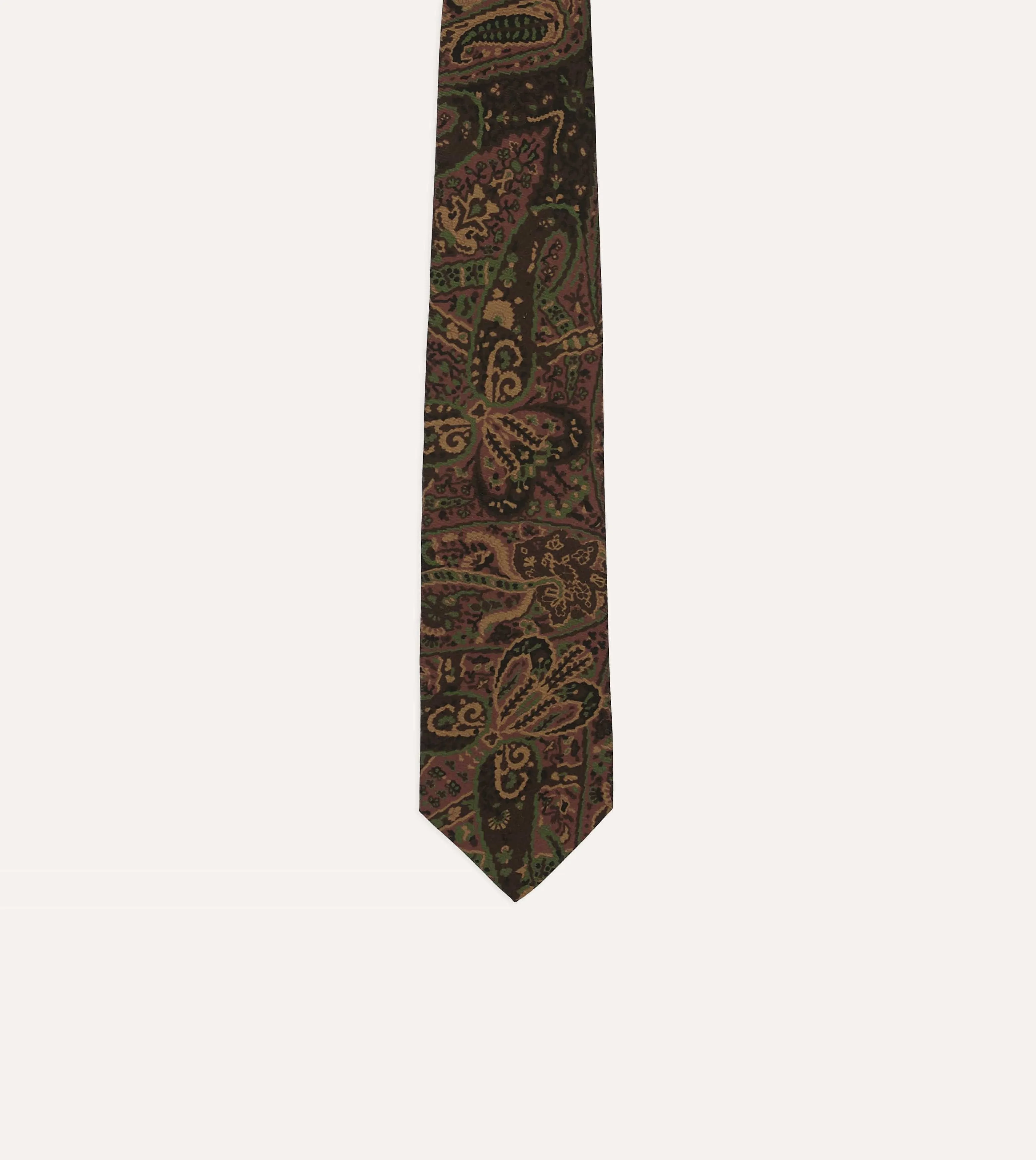 Brown Painted Paisley Wool-Silk Self Tipped Tie sold by Drake's London product image thumbnail 3