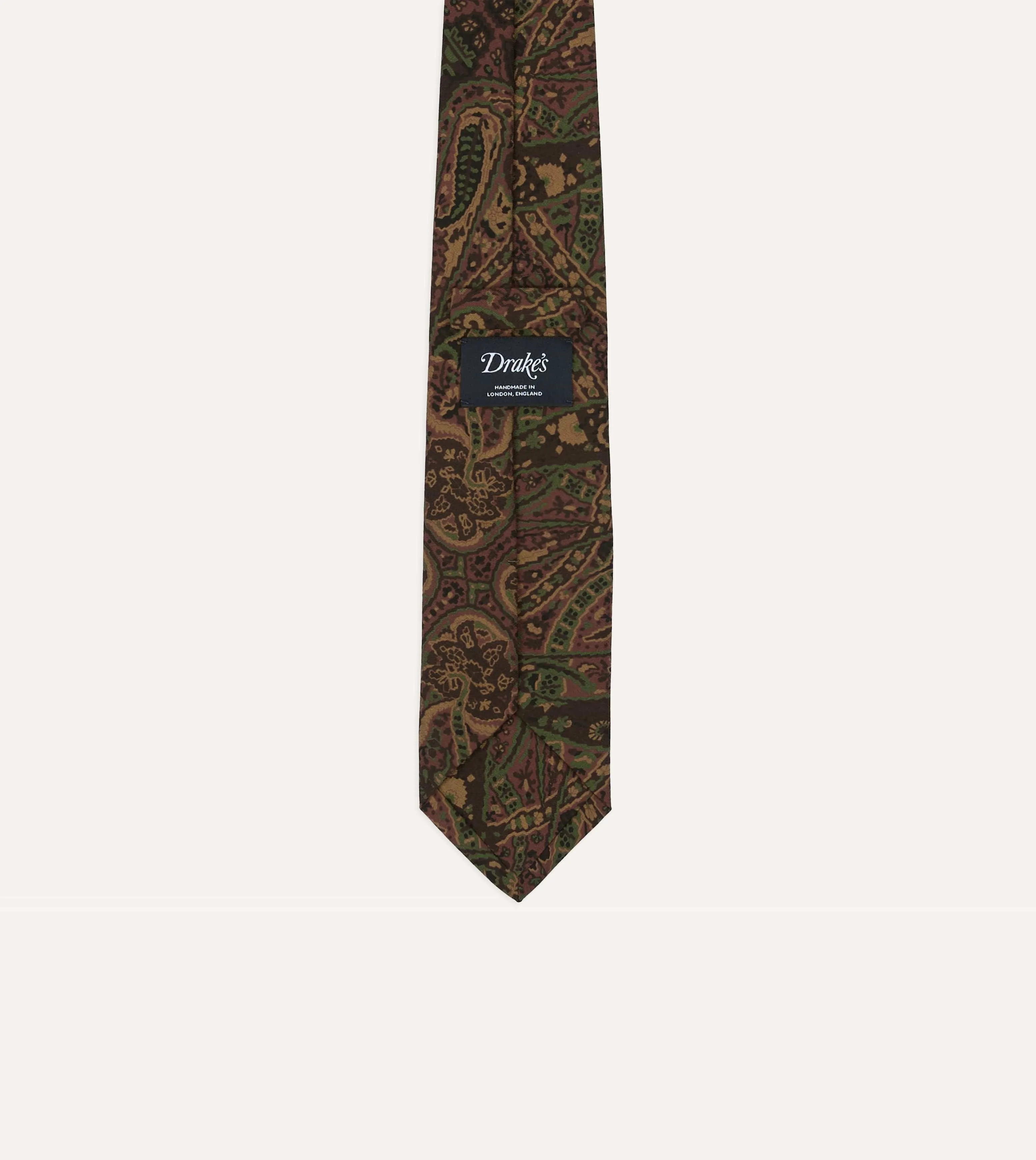Brown Painted Paisley Wool-Silk Self Tipped Tie sold by Drake's London product image thumbnail 4