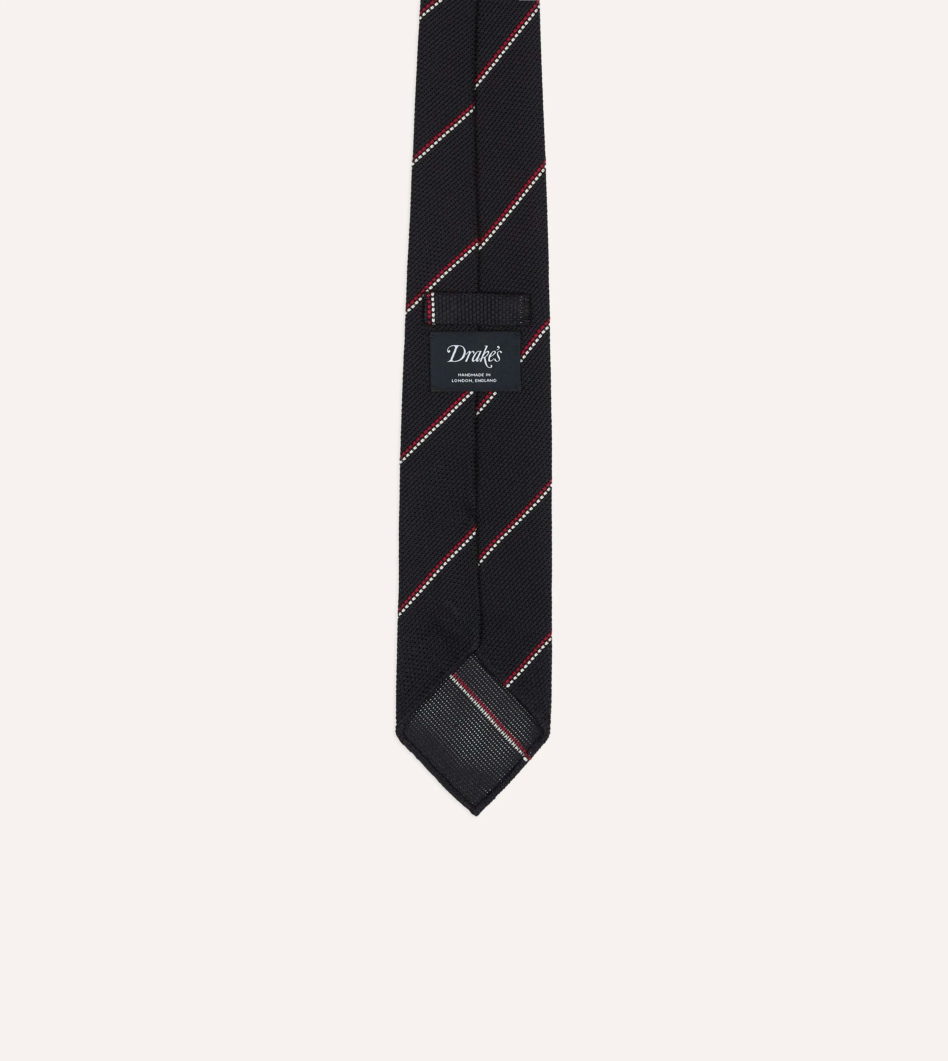 Navy and Red Double Stripe Hand Rolled Silk Grenadine Tie sold by Drake's London product image thumbnail 4
