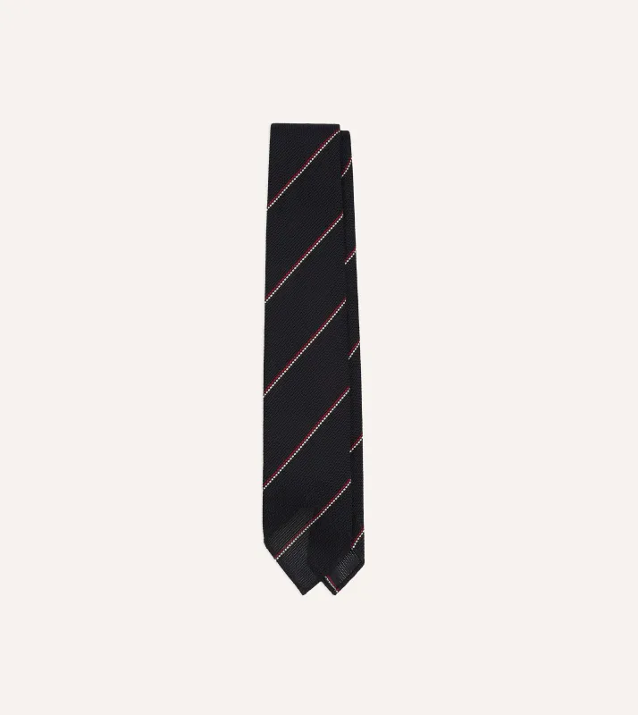Navy and Red Double Stripe Hand Rolled Silk Grenadine Tie made by Drake's London
