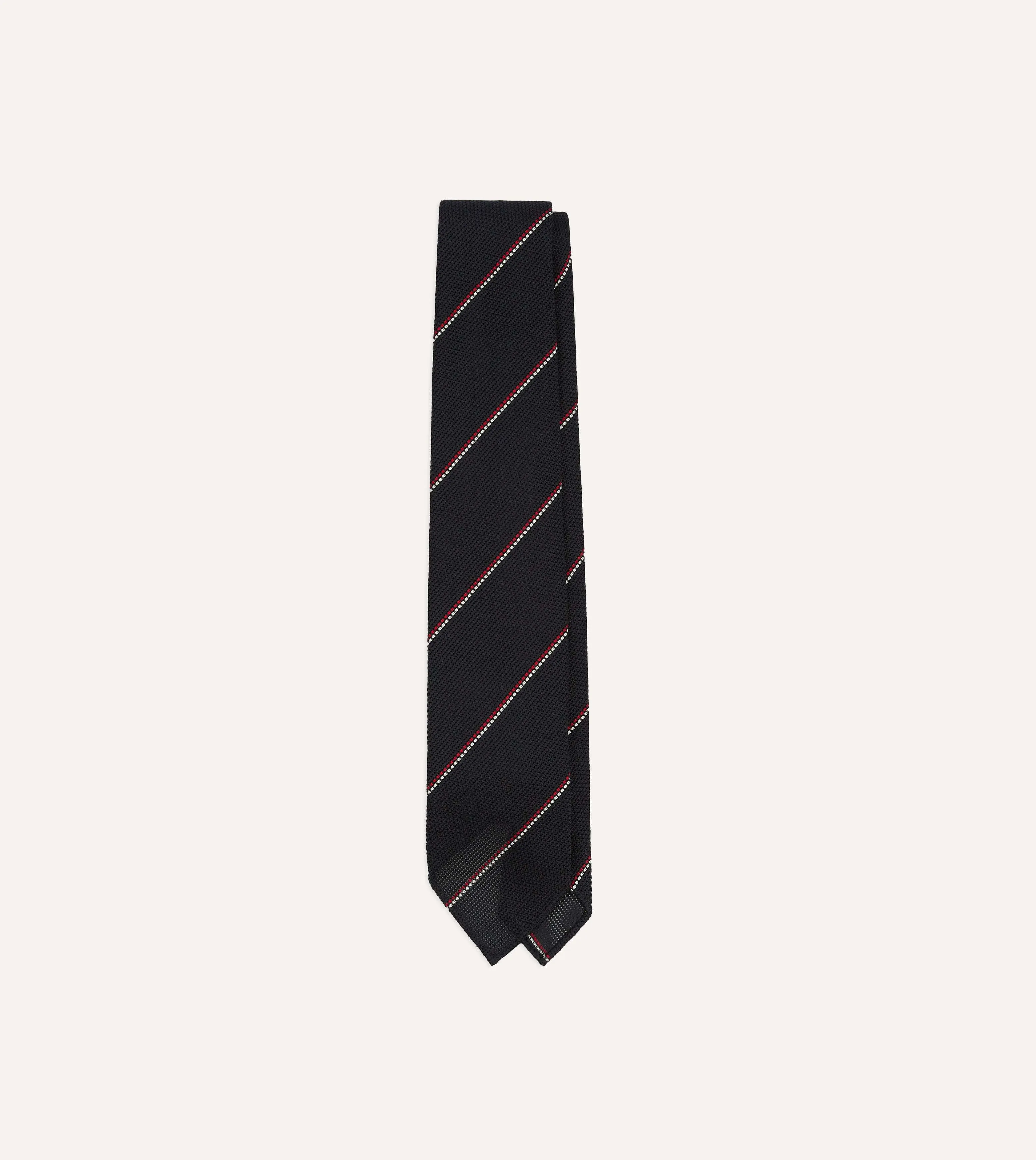 Navy and Red Double Stripe Hand Rolled Silk Grenadine Tie sold by Drake's London