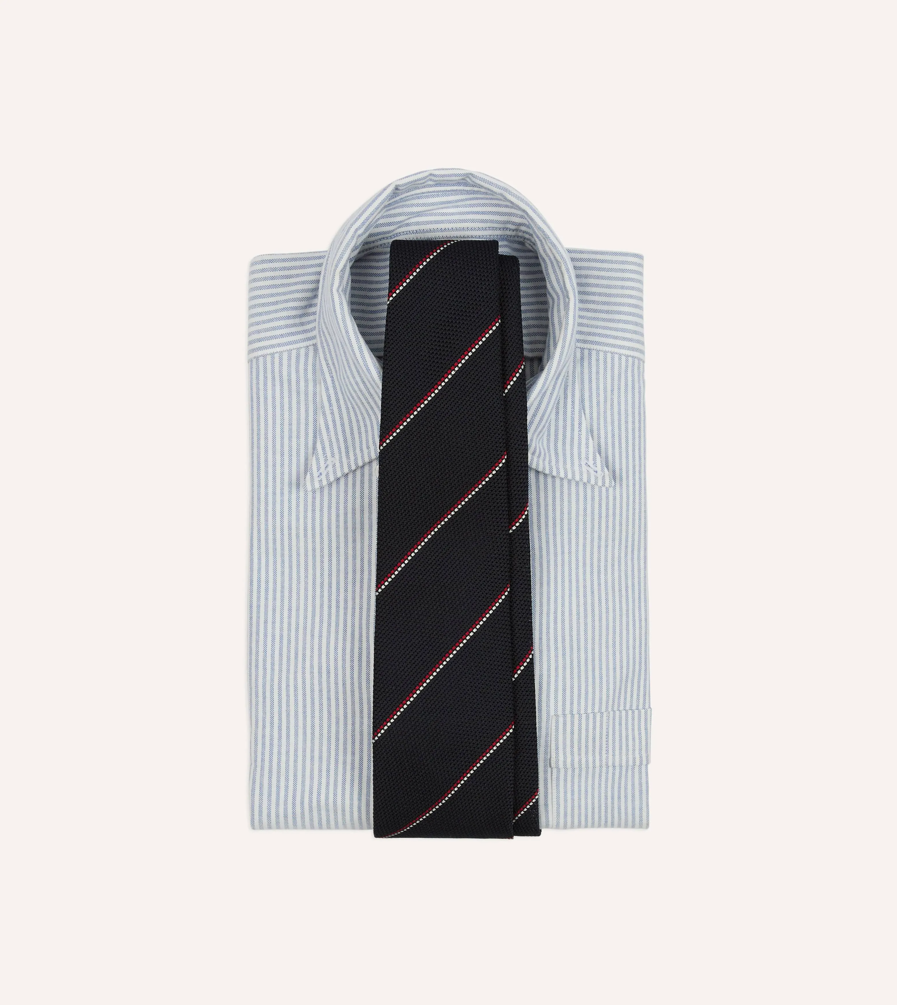 Navy and Red Double Stripe Hand Rolled Silk Grenadine Tie sold by Drake's London product image thumbnail 2