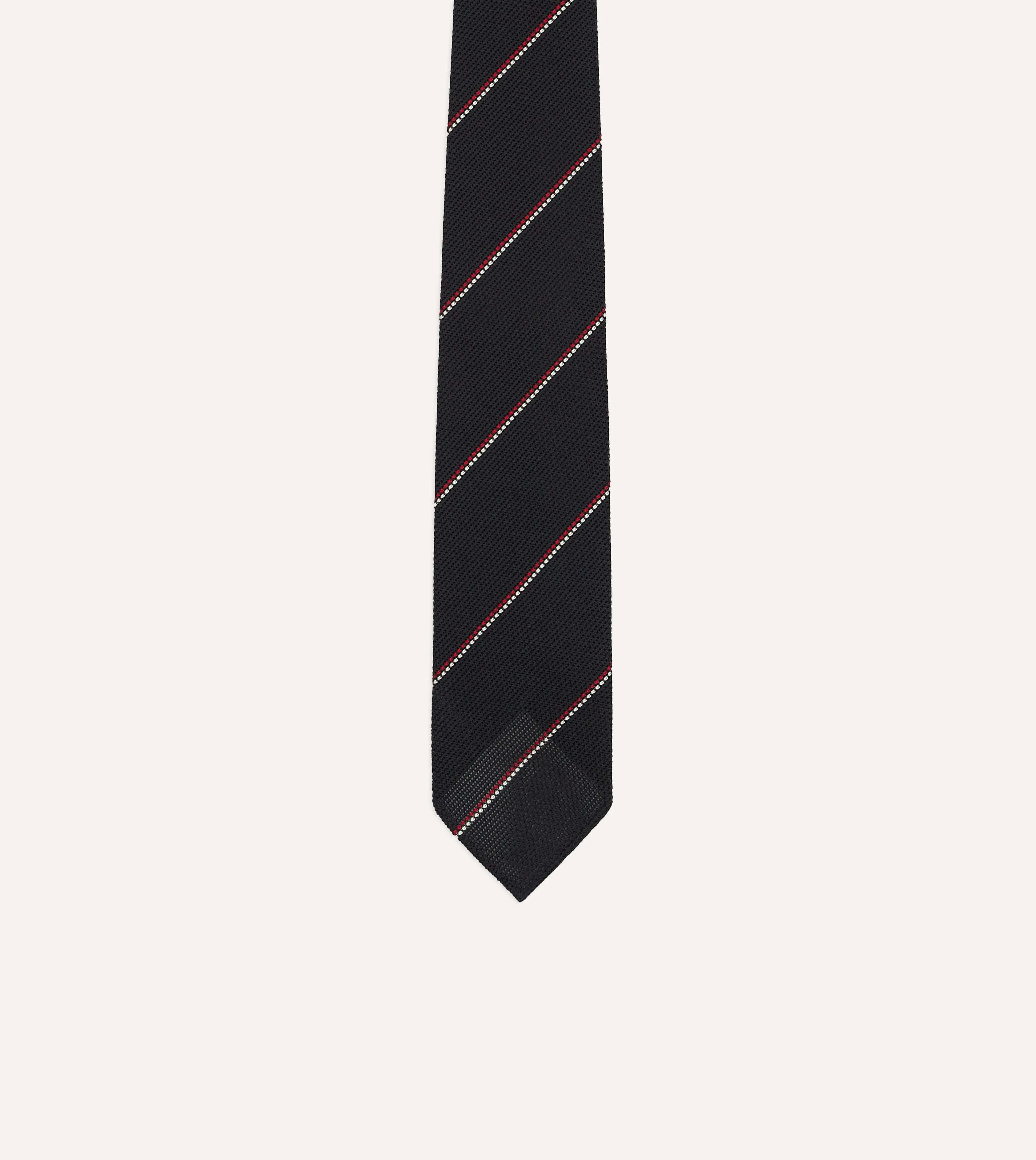 Navy and Red Double Stripe Hand Rolled Silk Grenadine Tie sold by Drake's London product image thumbnail 3