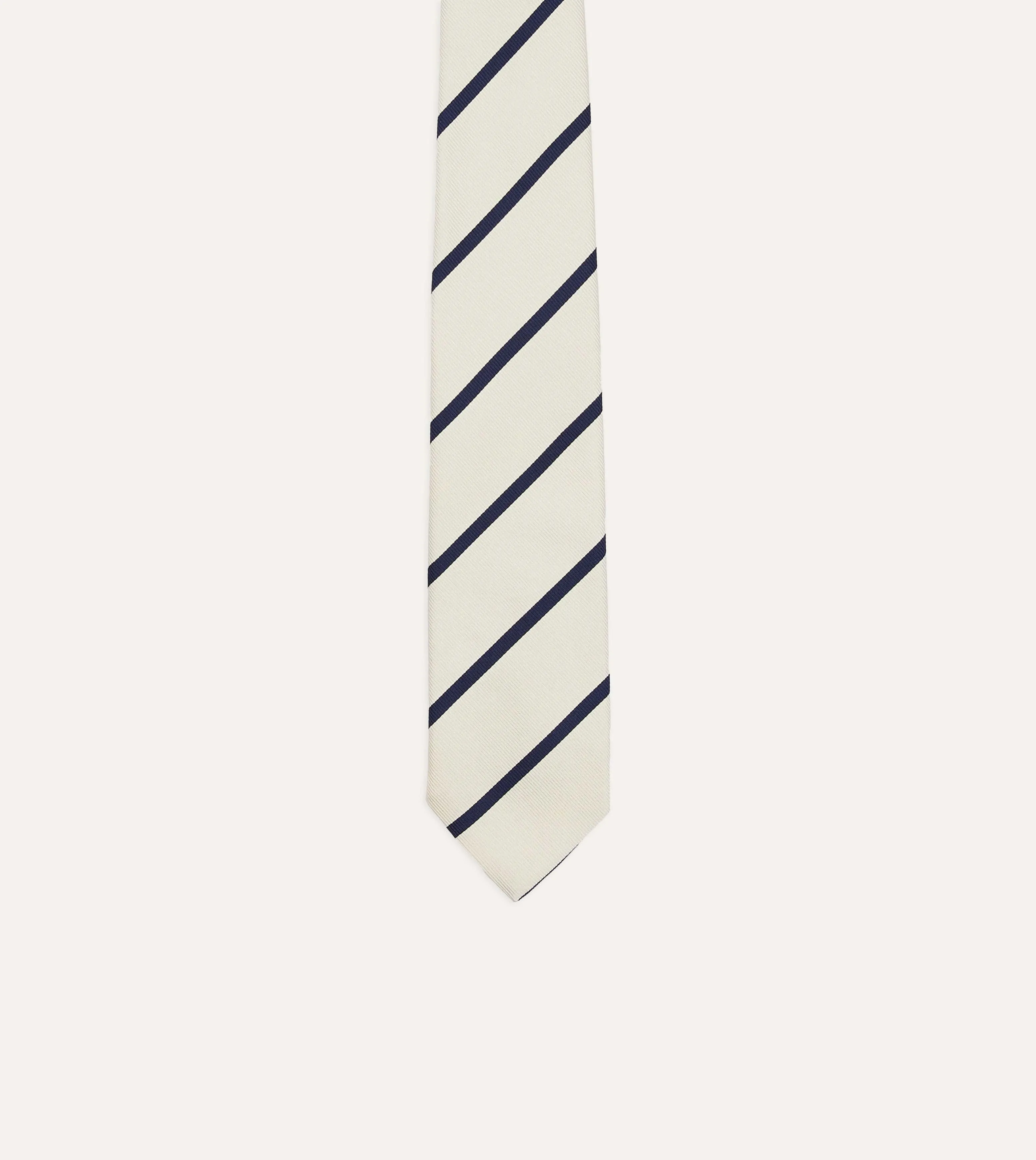 White and Navy Bar Stripe Repp Silk Tipped Tie sold by Drake's London product image thumbnail 4