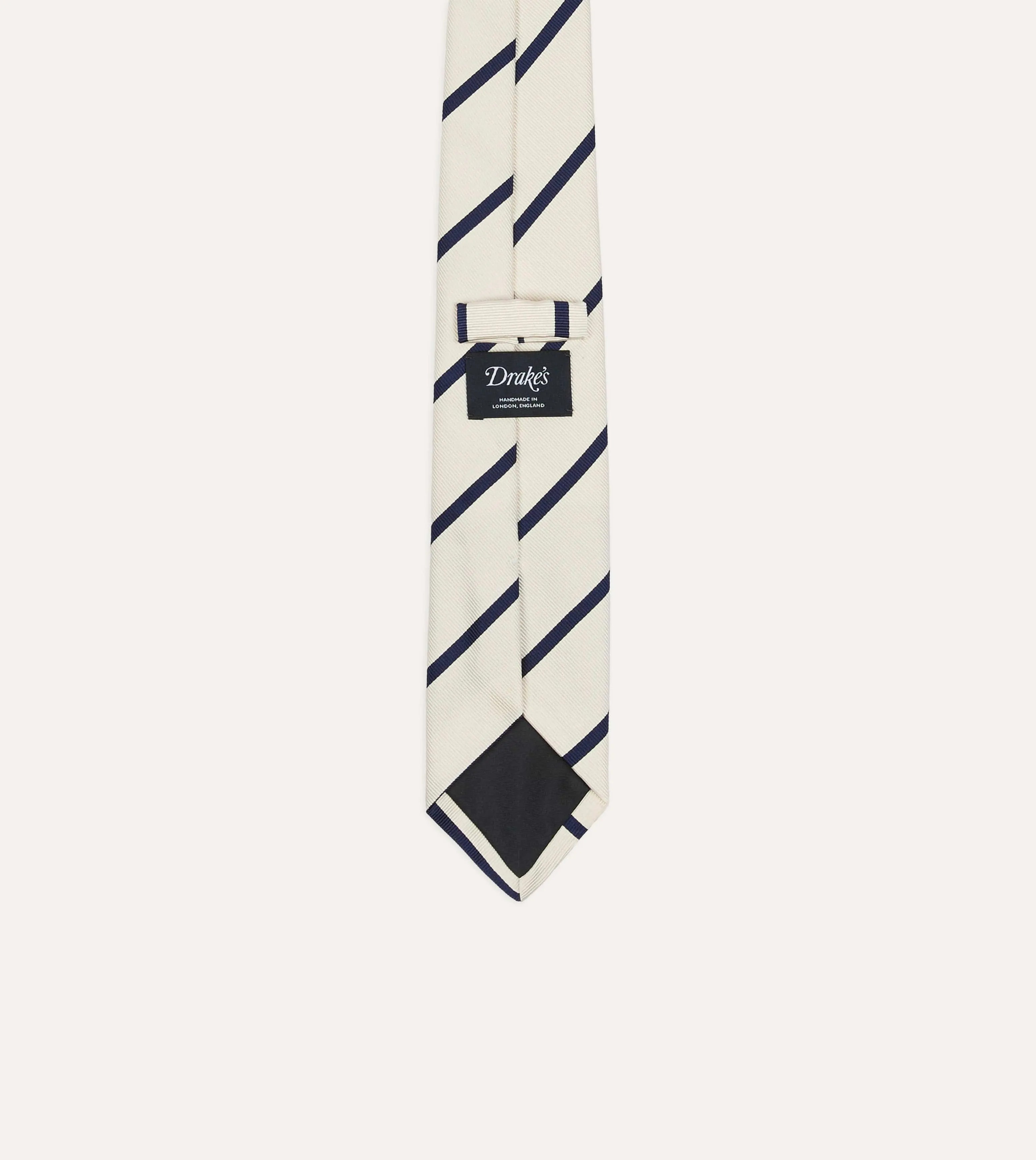 White and Navy Bar Stripe Repp Silk Tipped Tie sold by Drake's London product image thumbnail 5