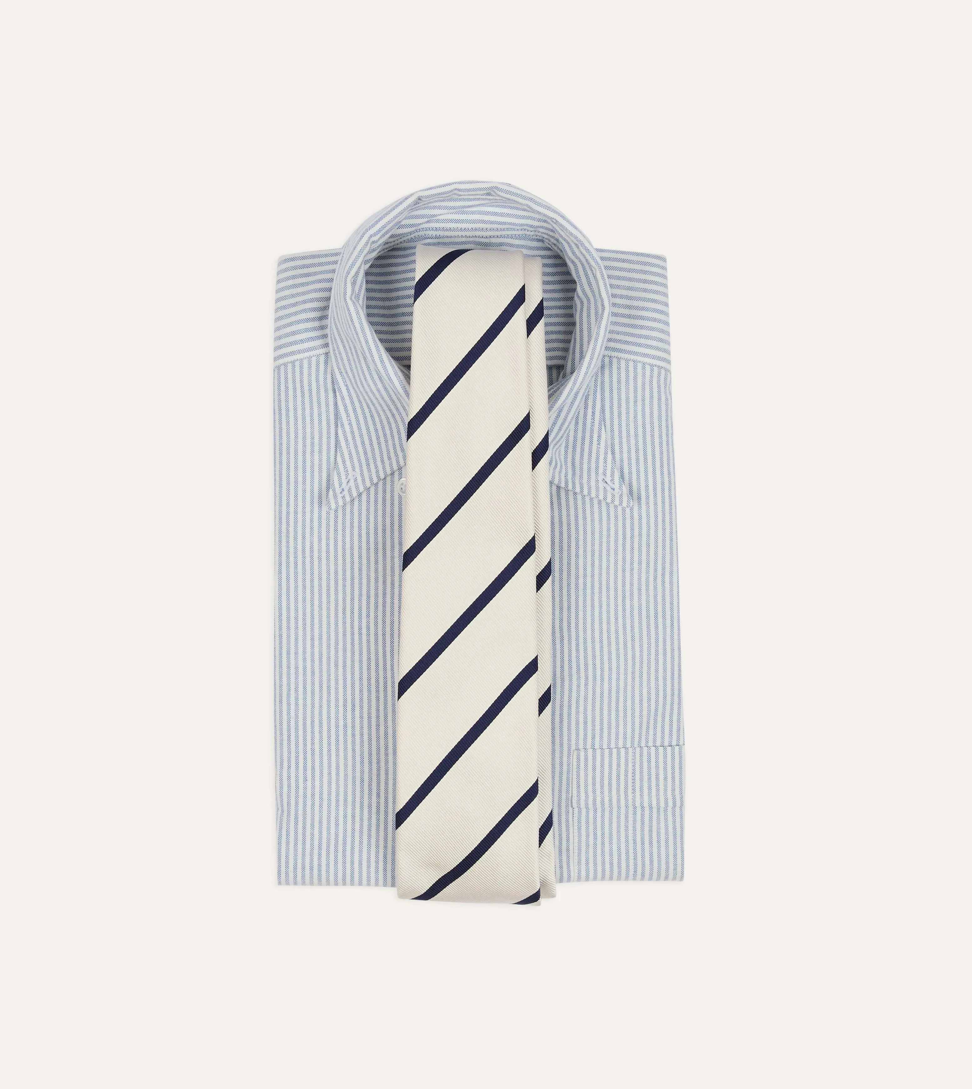 White and Navy Bar Stripe Repp Silk Tipped Tie sold by Drake's London product image thumbnail 3